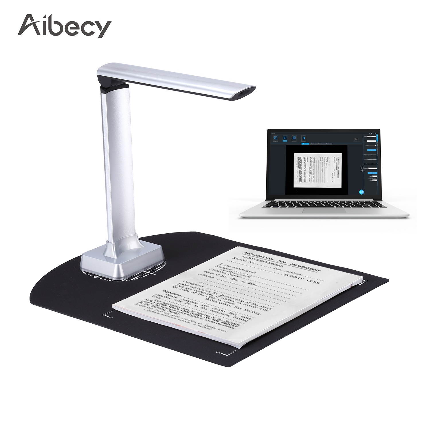 Aibecy BK31 Portable Document Camera Scanner USB 2.0 HD 10 Mega-pixels High Speed Scanner Capture Size A4 Support PDF Format Export with LED Light Compatible with Windows for Office Classroom