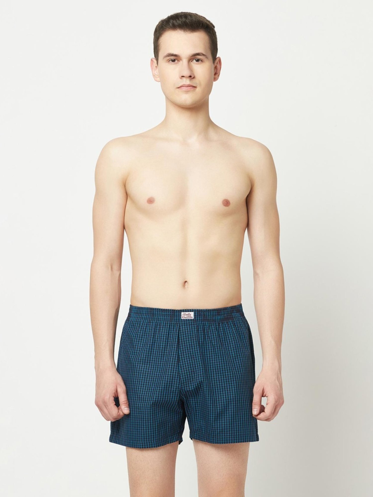 The Daily Outfits Navy Cotton Regular Fit Checks Boxers