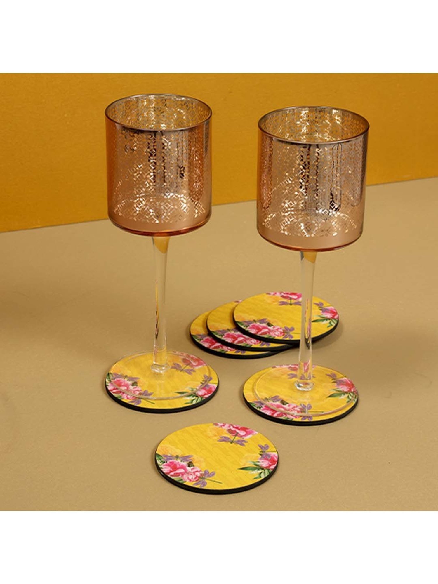 ICRAFT Mello Series Mustard Mdf Round Coaster - Set of 6