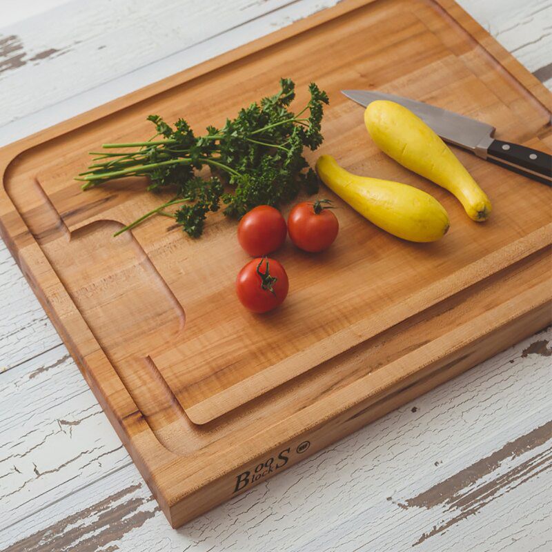 John Boos 21 Inch Wide 1.5 Inch Thick Reversible Au Jus Carving Cutting Board with Extra Deep Juice Groove, 17 x 21 x 1.5 Inches, Maple Wood