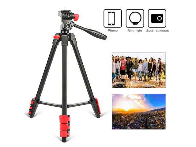 Portable Mobile Phone Tripod, 53-inch Tripod for iPhone, Mobile Phone Tripod with Mobile Phone Holder and Remote Shutter,Very Suitable for Selfie/Video Recording/Video/Live, Black, PH11