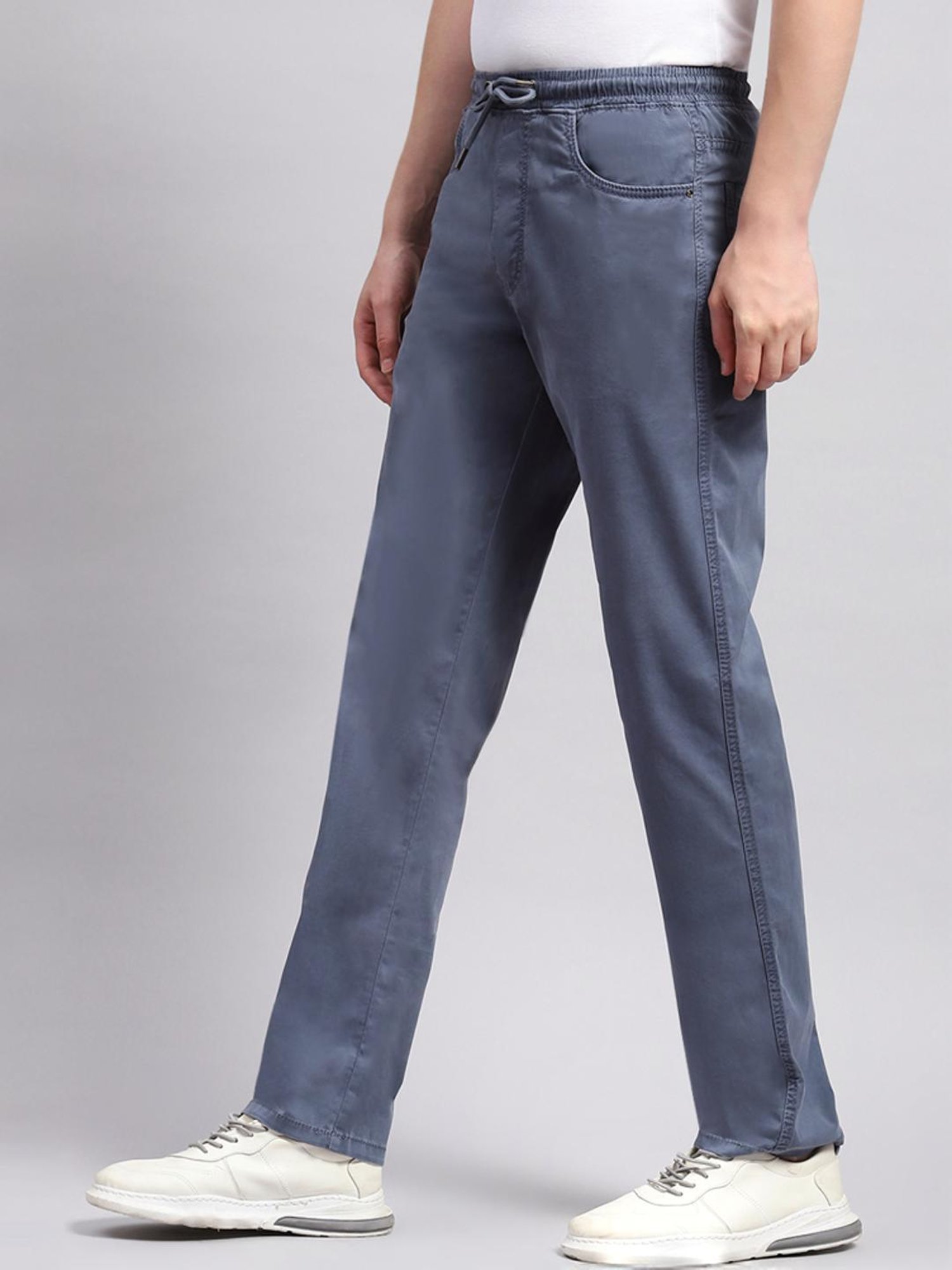 Monte Carlo Blue Cotton Regular Fit Trackpants