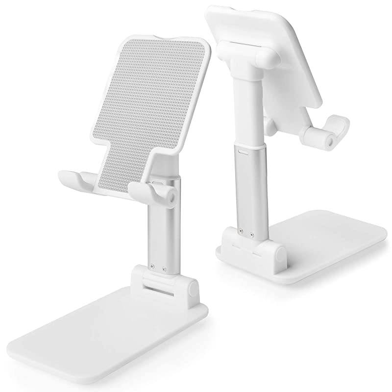 Cell Phone Stand Tablet Holder  Height Adjustable Aluminum Mount Dock Cradle for iPhone Samsung Tablet iPad Nintendo Switch Kindle Great for Facetime Recipe ReadingWhite