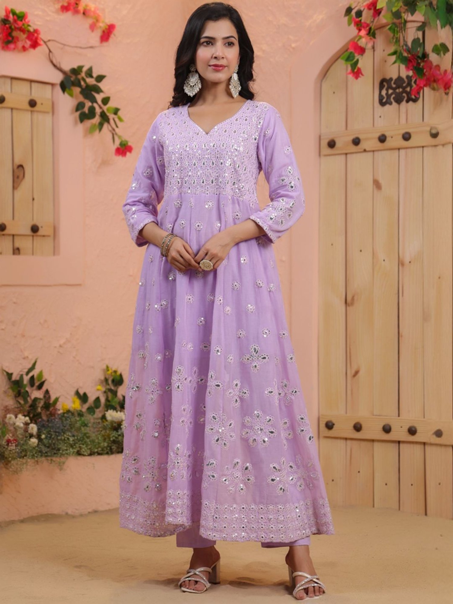 SCAKHI Purple Cotton Embroidered Kurta Pant Set With Dupatta