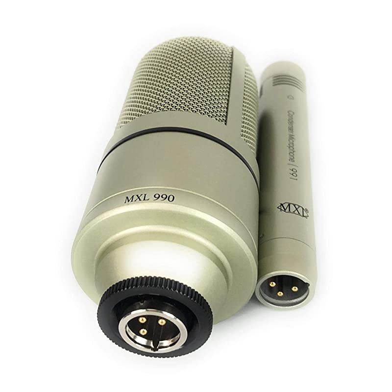 MXL 990 991 Recording Microphone Package Bundle with Hard Mount Mic Stand Adapters,  2-Pack of 10-FT Balanced XLR Cables, and 5-Pack of Reusable Cable Ties