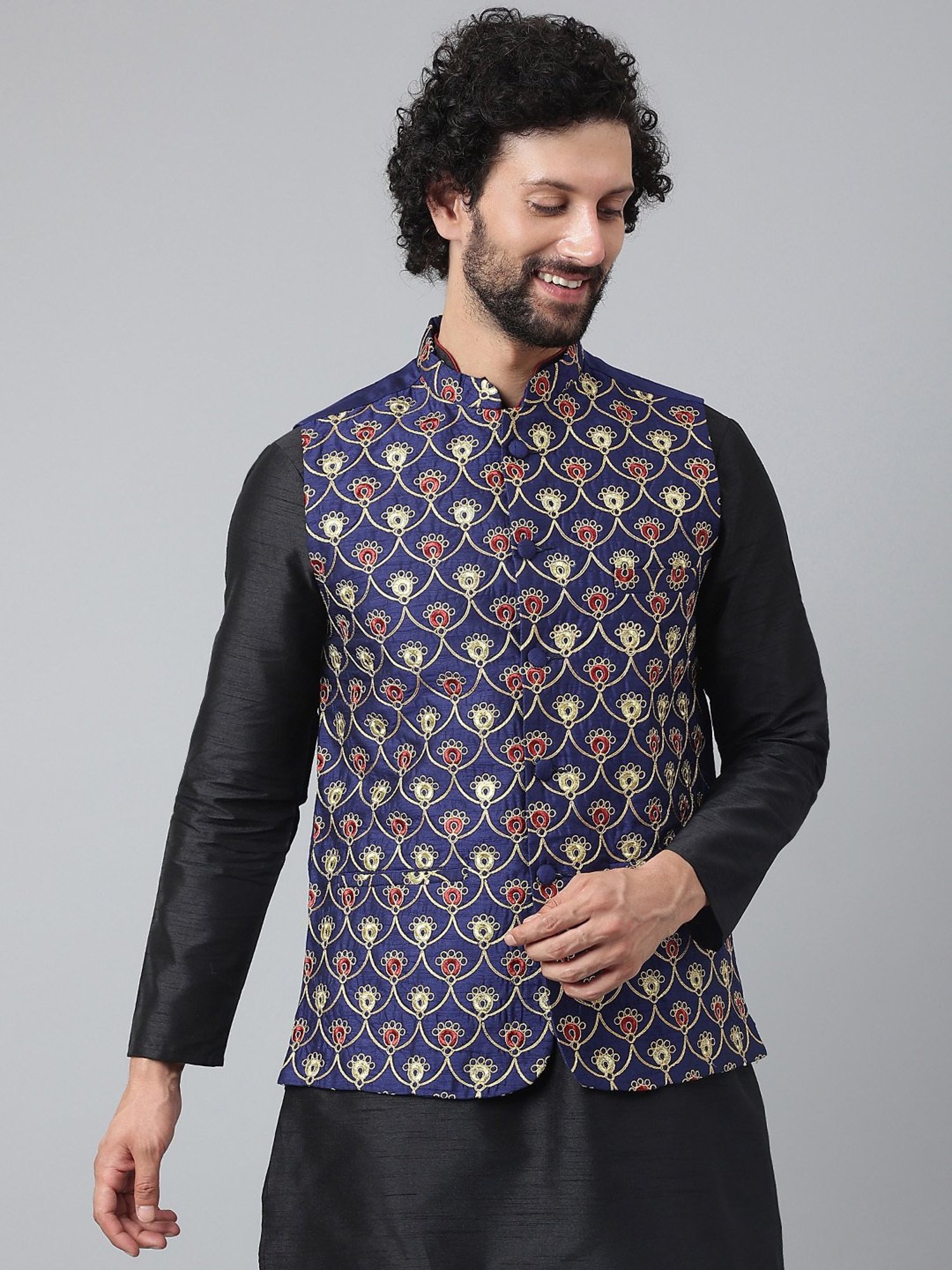 Hangup Royal Blue Mandarin Collar Nehru Jacket