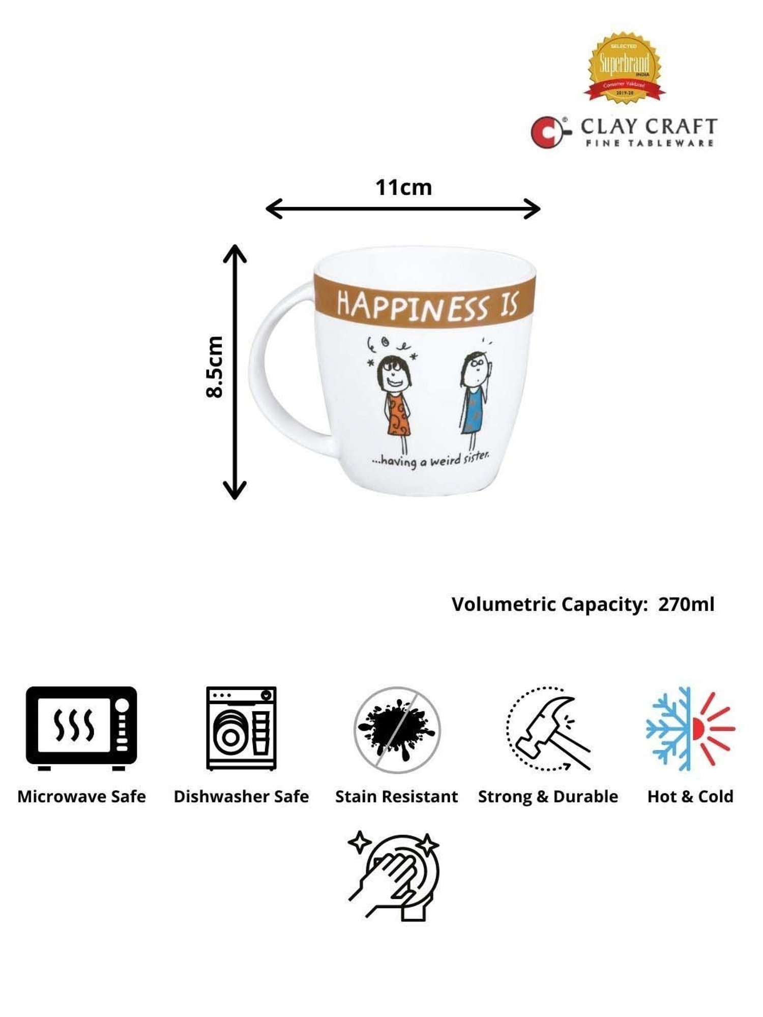 Clay Craft Multicolor Ceramic 7.5 cm Milk Mug (0.27 L) - Set of 2