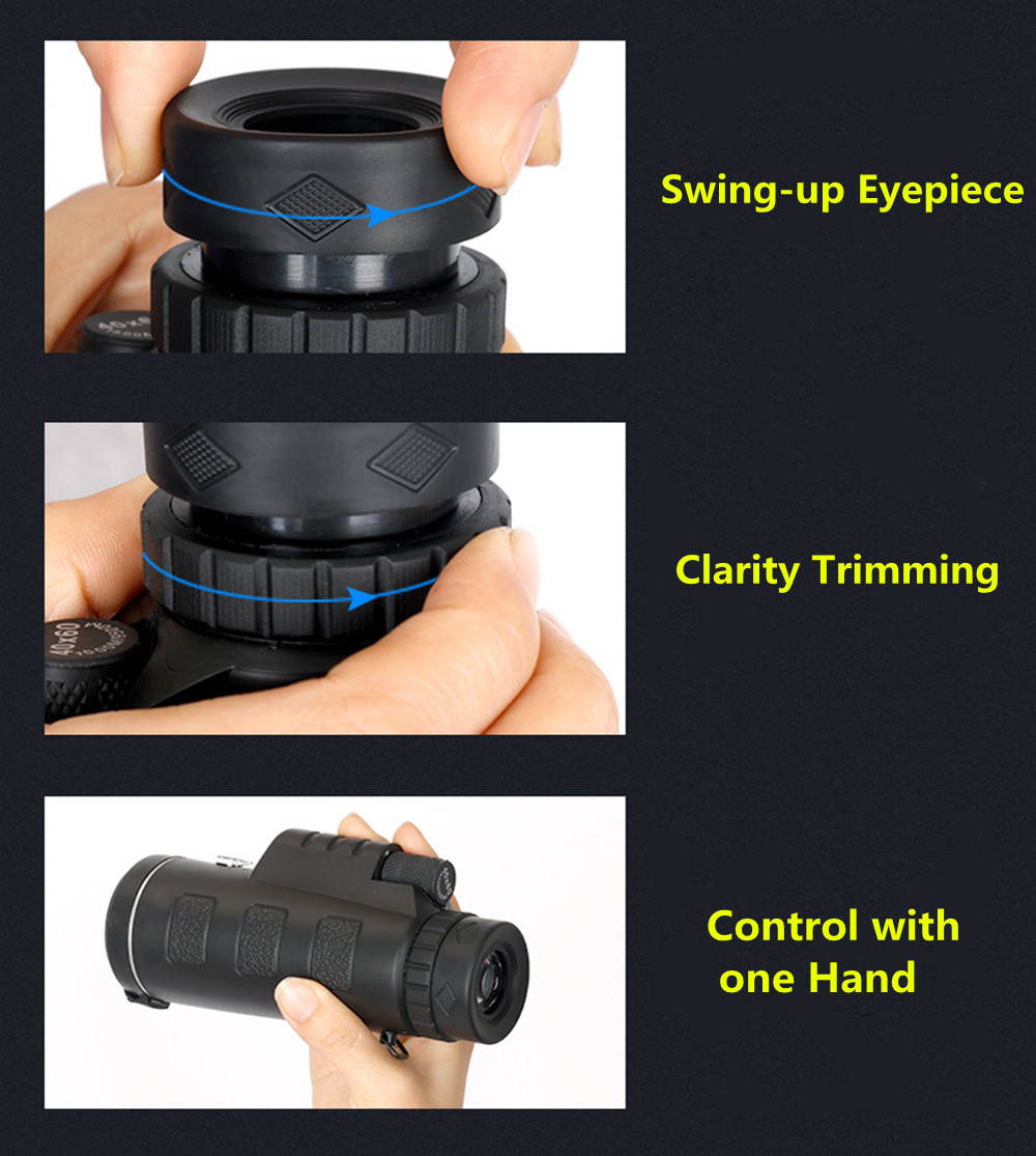 UrChoiceLtd&reg; PANDA 40x60 Compass Monocular HD Telescope Spotting Scope Dual Focus Optical Prism  Night Vision Tourism Scope Zoom Binoculars For Sky Gazers with Free Tripod & Mobile Phone Bracket