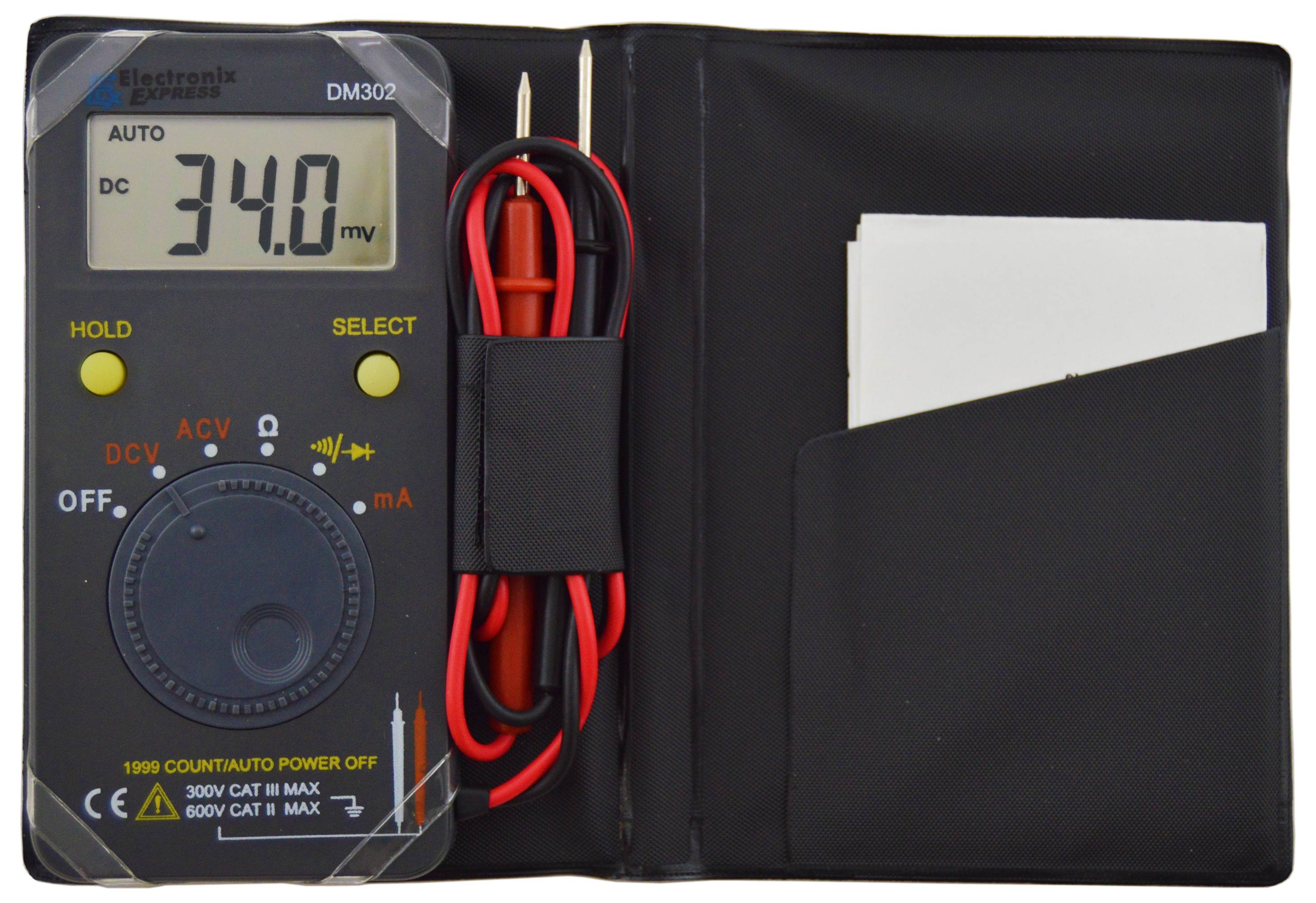 Pocket Size 1999 Count Auto Range Digital Multimeter with Faux Leather Case - AC/DC to 600V, Capacitance to 200uF, Frequency to 100KHz, and Resistance to 20M ohms