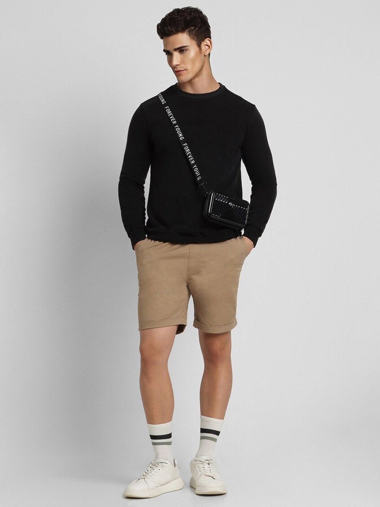 Forever 21 Khaki Cotton Regular Fit Shorts