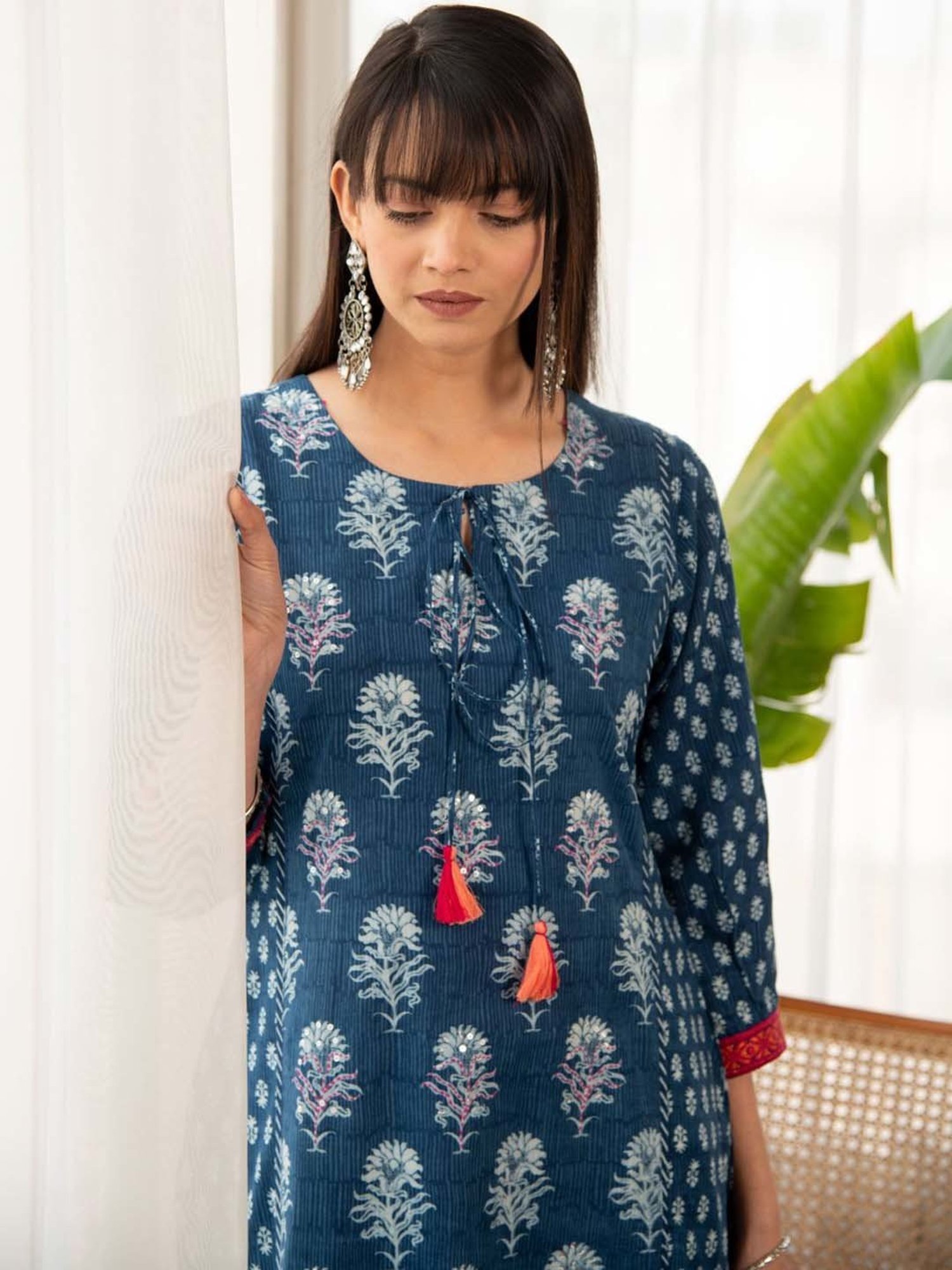 Ekohum Blue Printed Straight Kurta