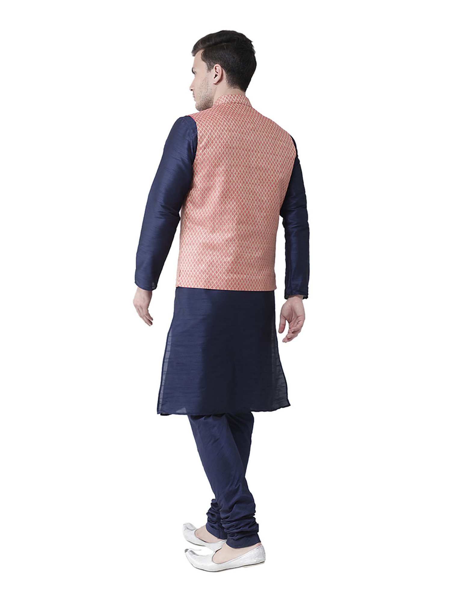 Deyann Pink & Navy Full Sleeves Silk Suit