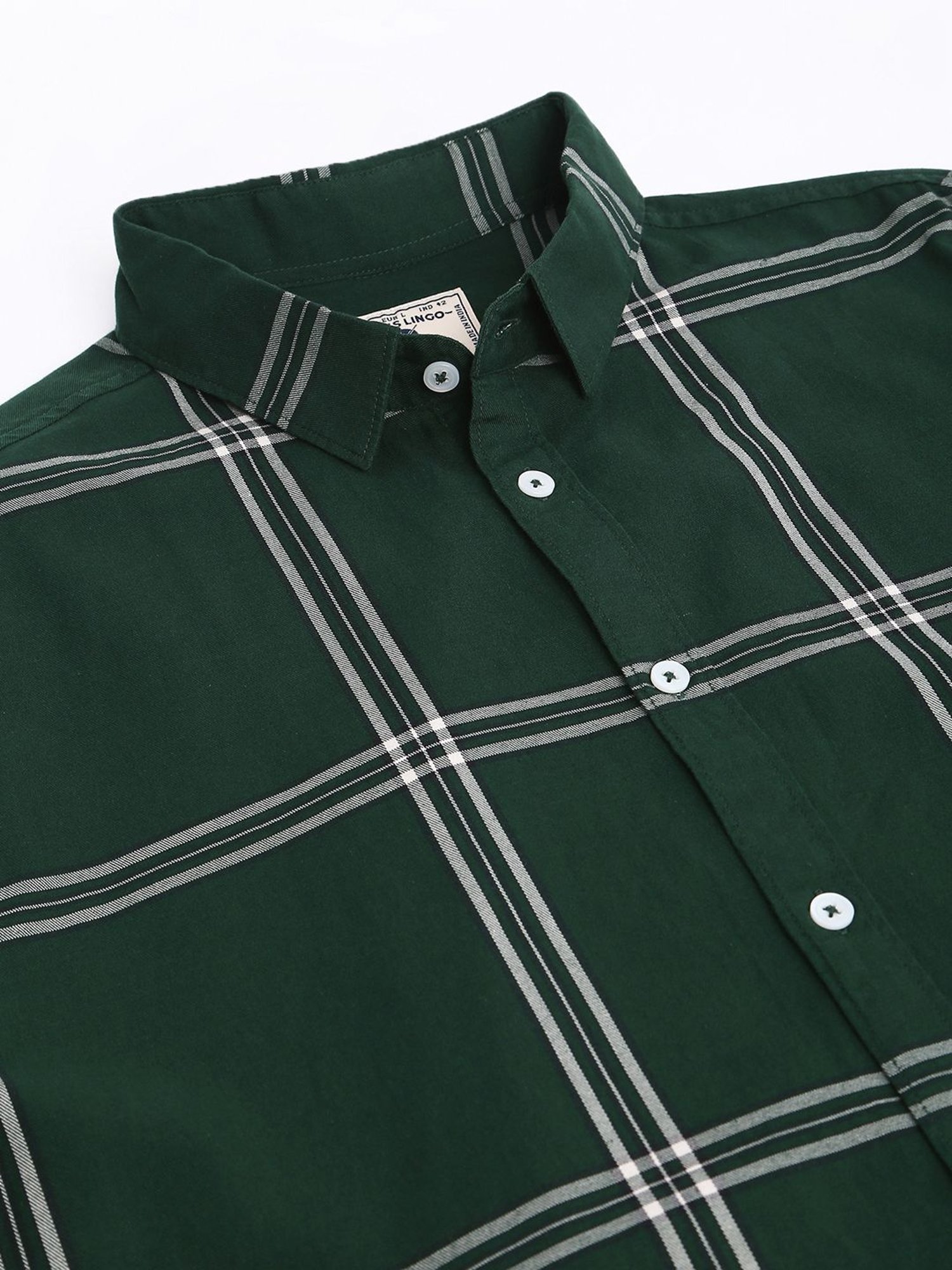 Dennis Lingo Green Cotton Slim Fit Checks Shirt