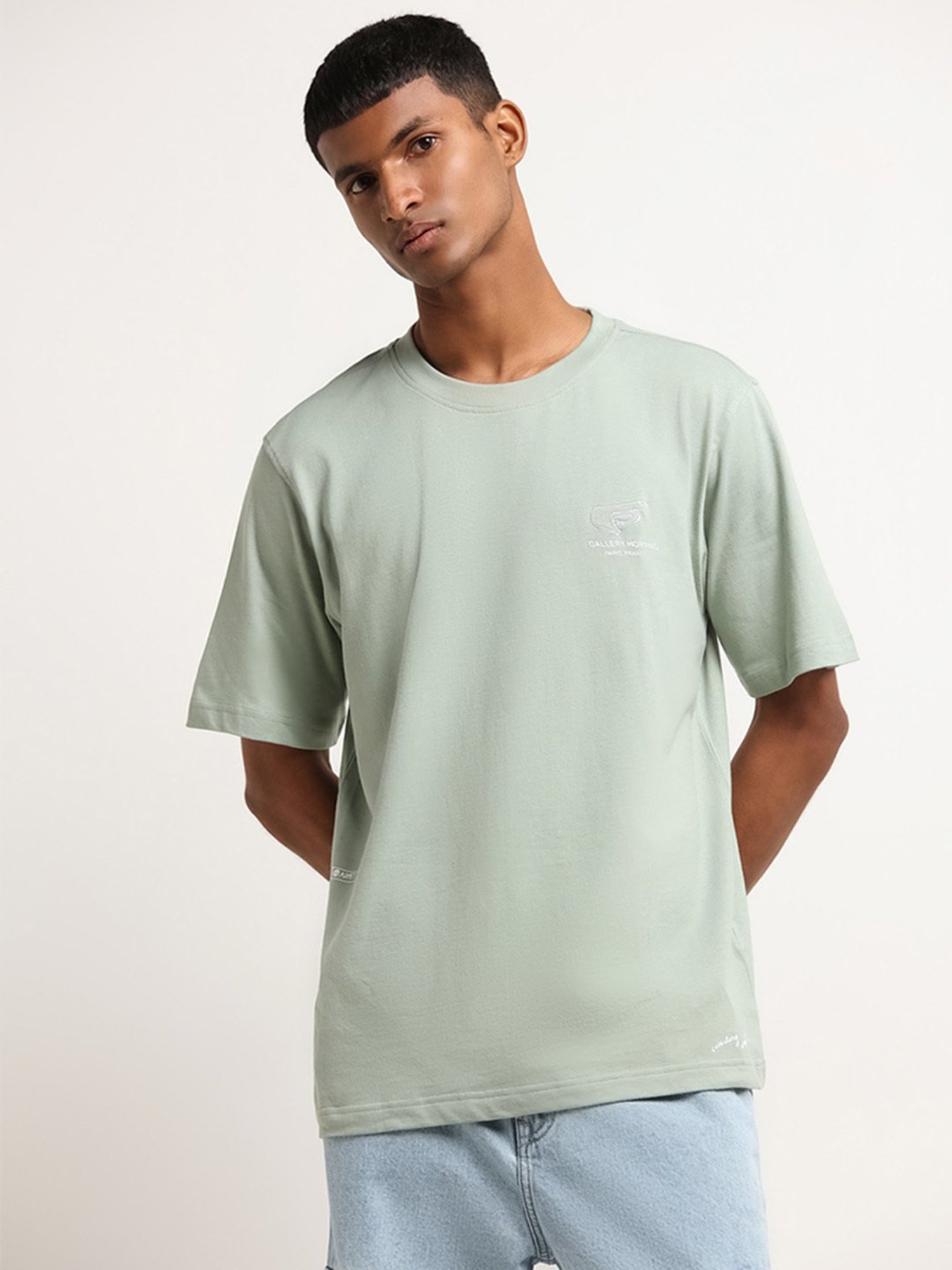Nuon by Westside Green Relaxed Fit Contrast Print T-Shirt