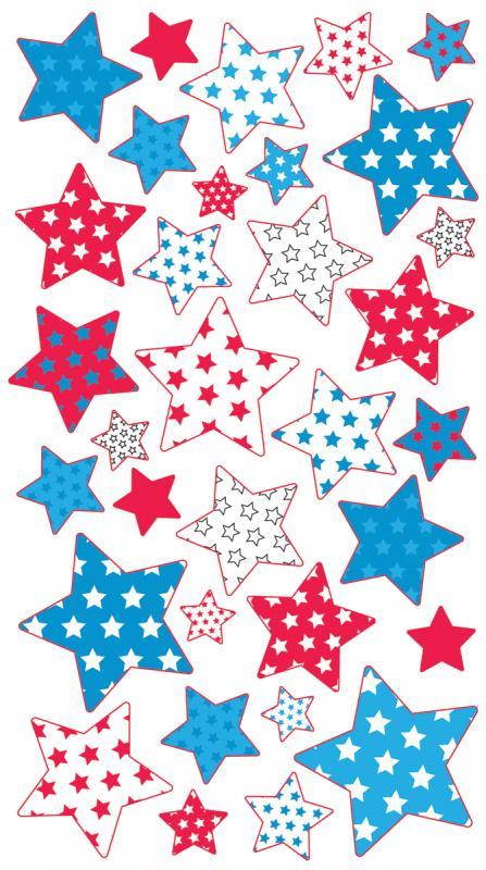 Sticko Classic Stickers-Metallic Red, White & Blue Stars