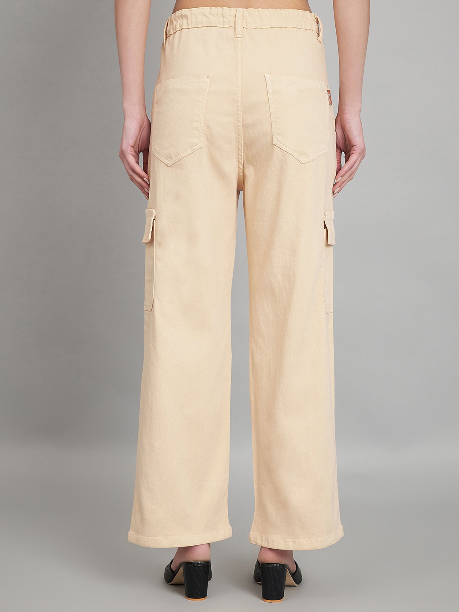 Angelfab Beige Cotton Relaxed Fit High Rise Cargo Jeans