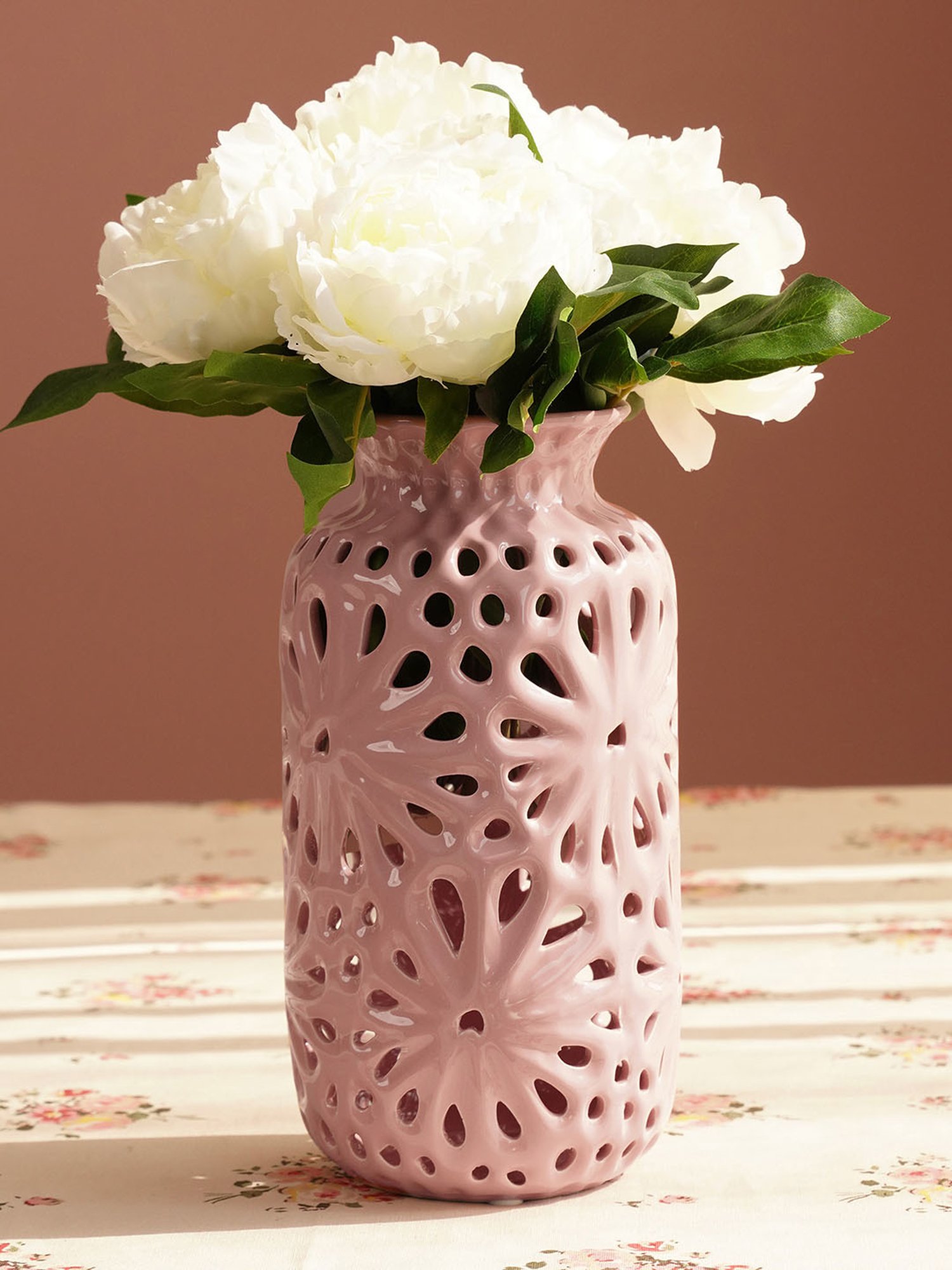 Pure Home and Living Pink Ceramic Cut Out Pattern Vase