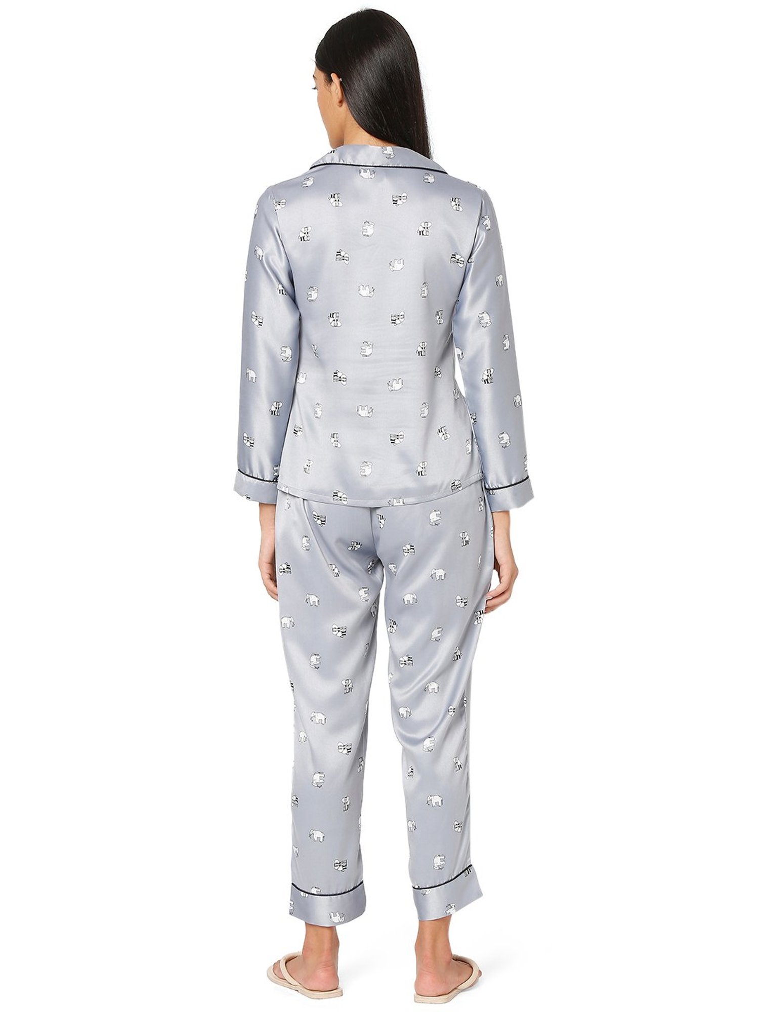 Smarty Pants Light Grey Satin Animal Print Shirt With Pyjamas