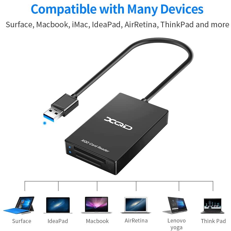 XQD Card Reader, Rocketek USB3.0 XQD/SD Card Reader Dual Slot Memory Card Reader 5Gpbs Super Speed Compatible with Sony G/M Series, Lexar 2933x/1400x USB Mark XQD Card, SD/SDHC Card for Windows/Mac OS