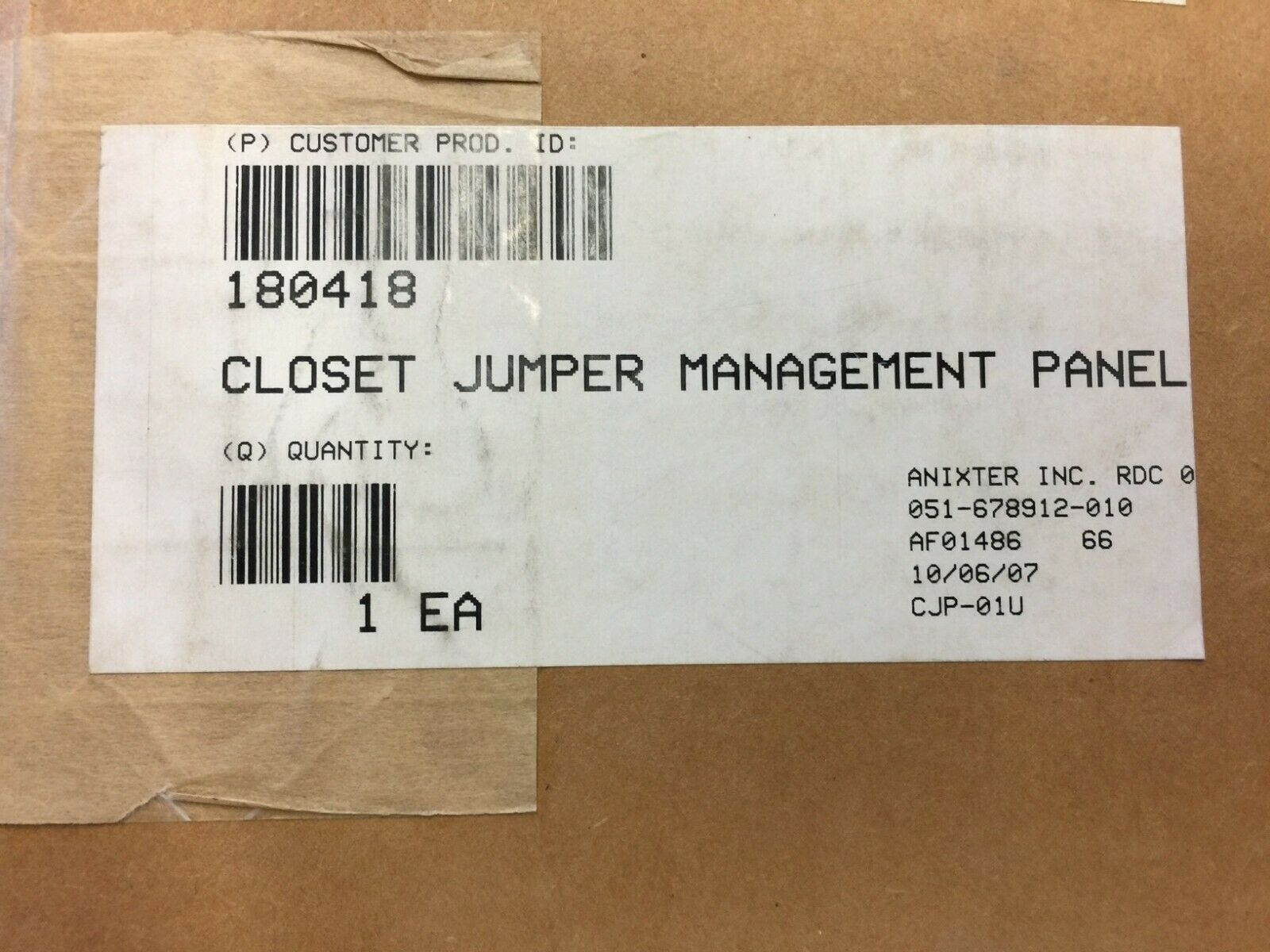 CORNING CJP-01U Closet Jumper Management Panel 1U