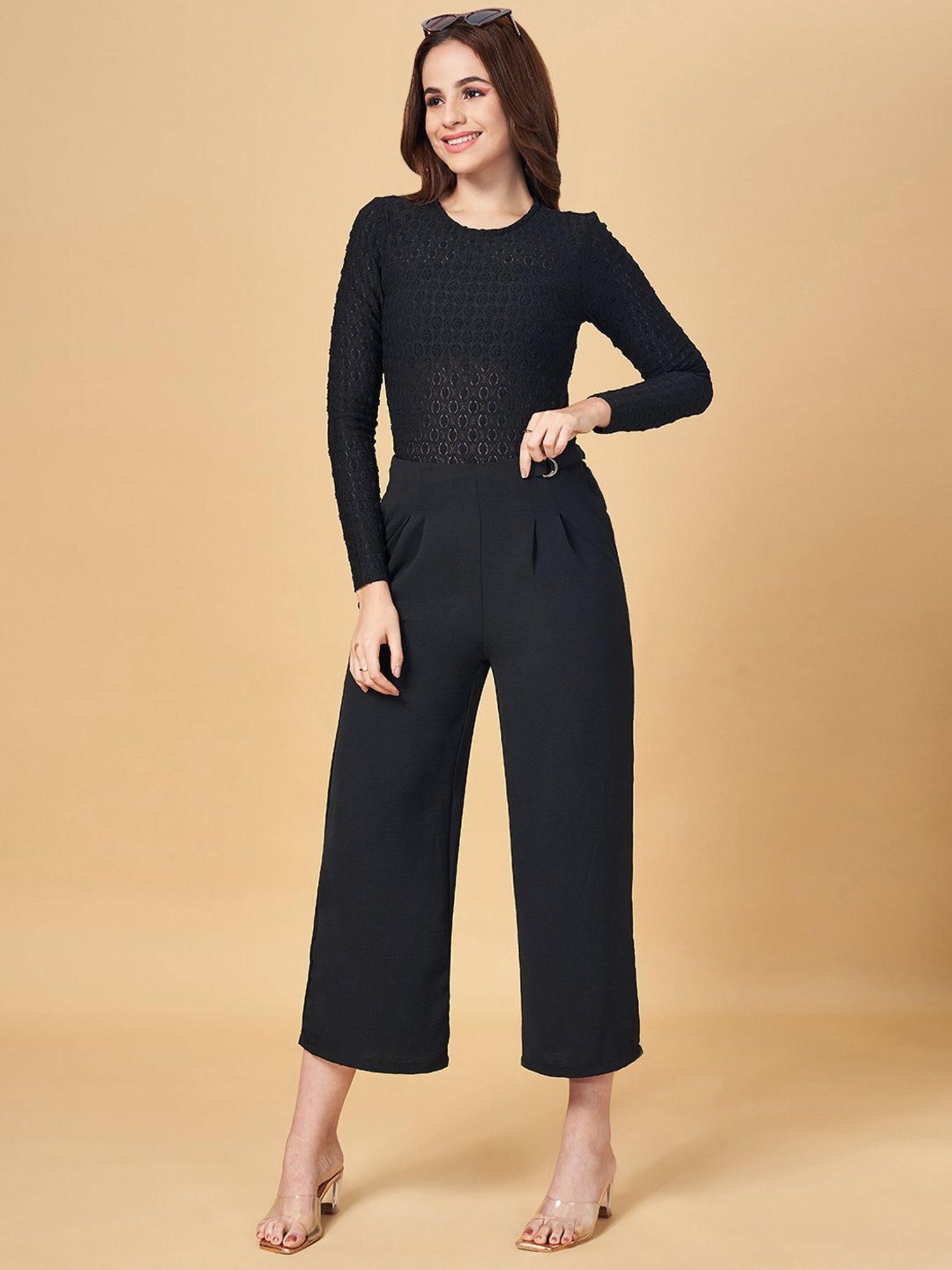 People by Pantaloons Black Self Pattern Top