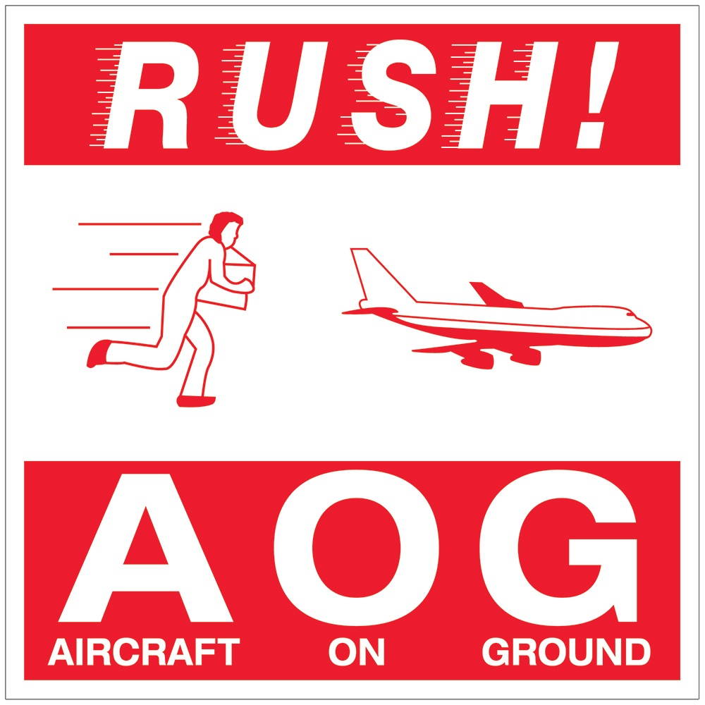Tape Logic Labels "Rush AOG - Aircraft On Ground" 4" x 4" Red/White 500/Roll