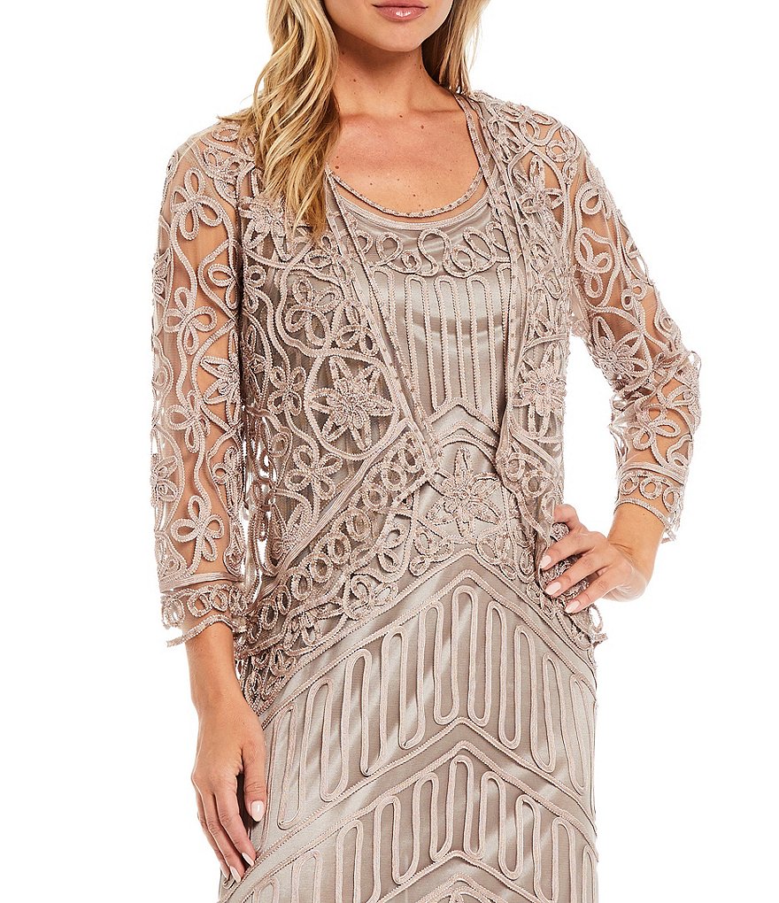 Soulmates Beaded Two-Piece Scoop Neck Embroidered Jacket Dress