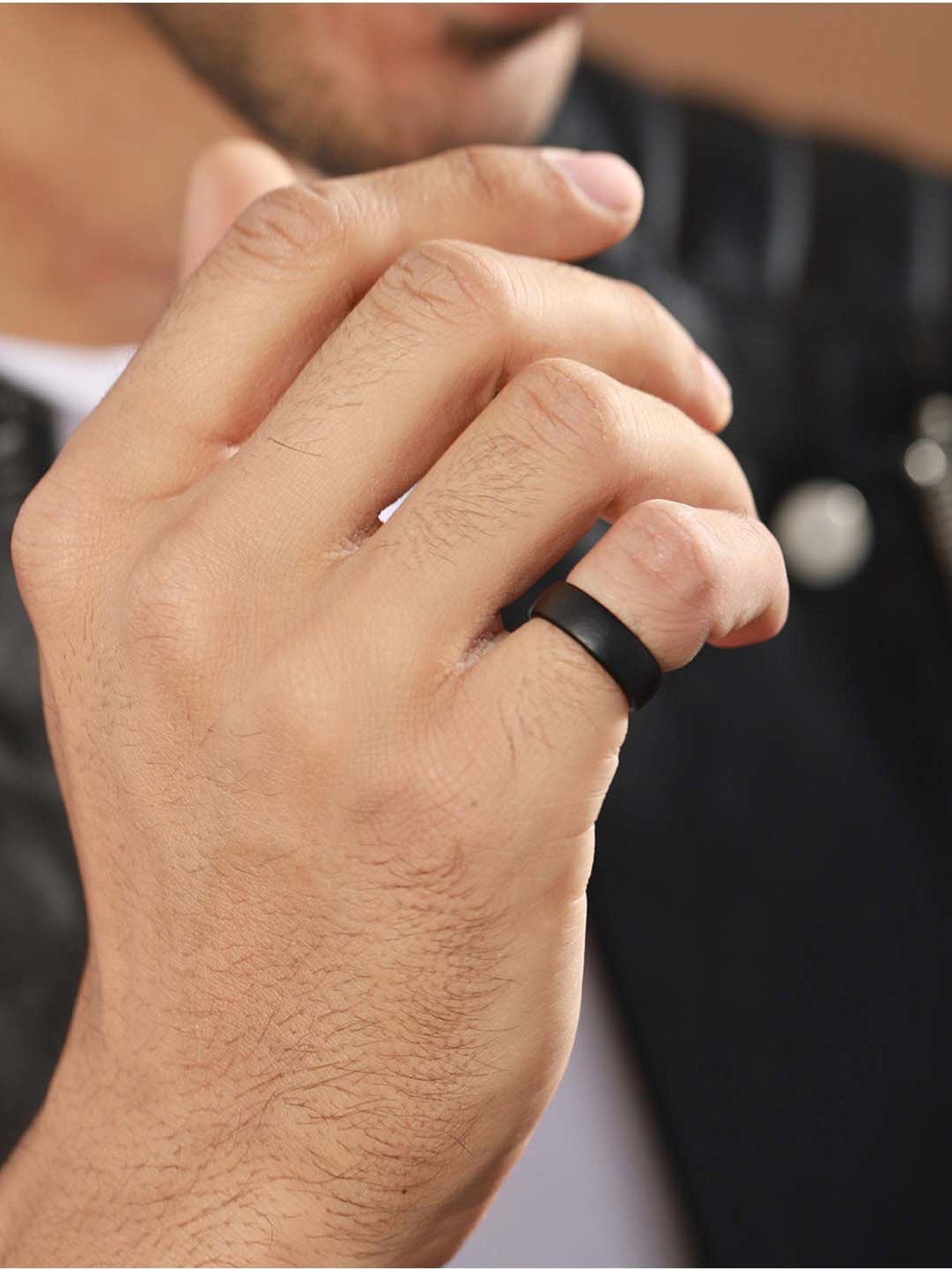 Bold by Priyaasi Solid Stylish Black Band Style Ring for Men