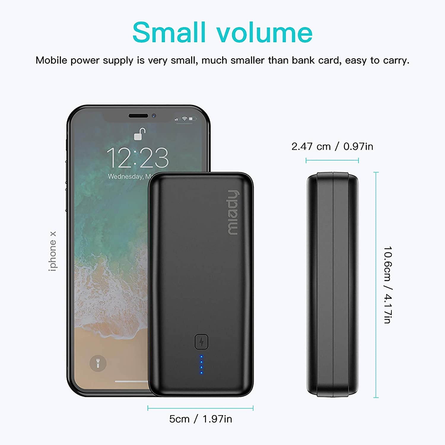 Ultra Compact Portable Charger 10000mAh Miady USB C Battery Pack Power Bank with 5V/2.4A Dual Output Fast Charge Compatible with iPhone iPad Samsung LG and etc