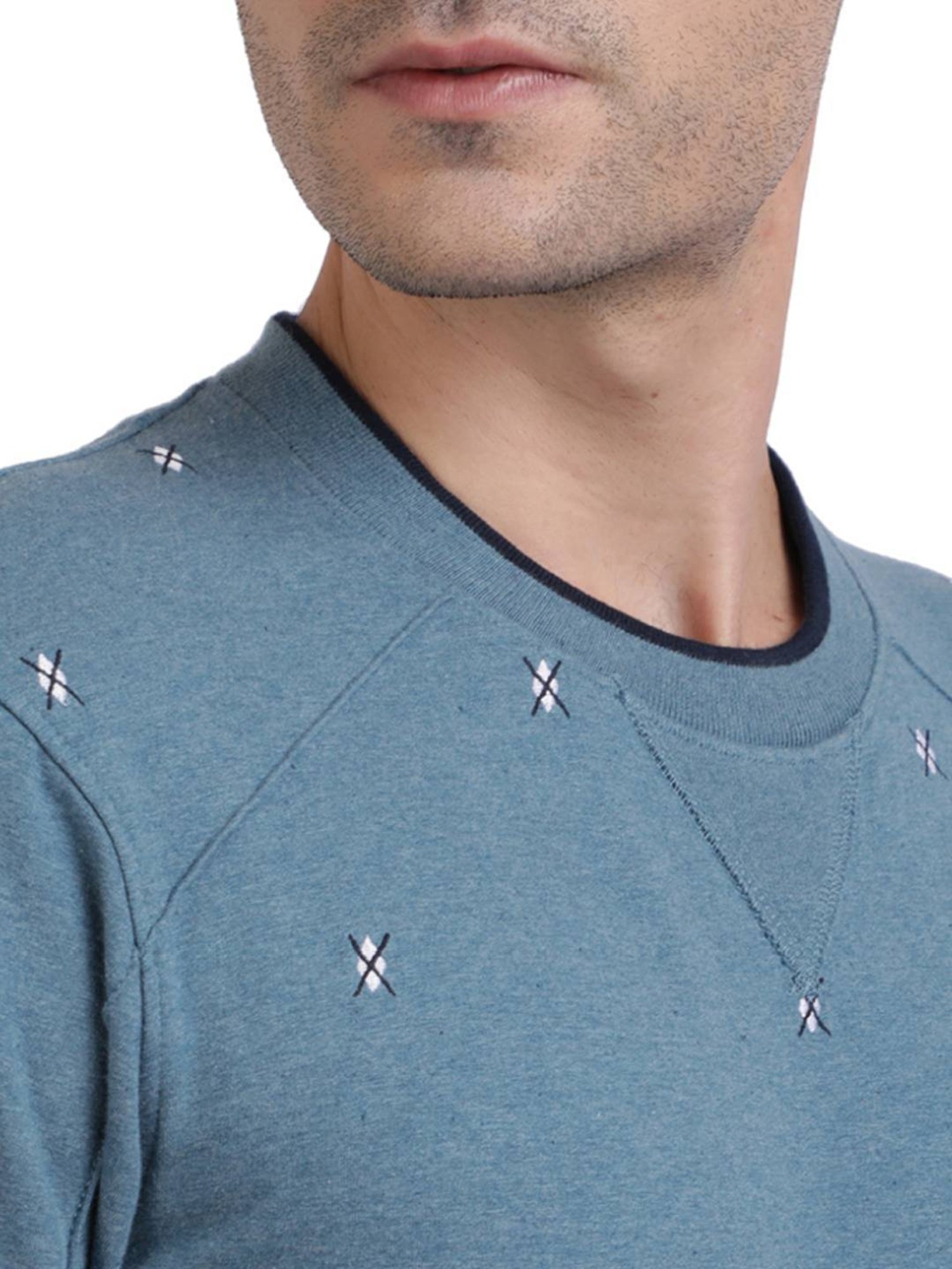 Colorplus Blue  Tailored Fit Printed Sweaters