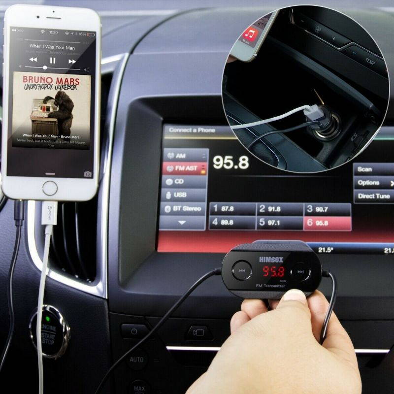 Himbox HB-F01 Wireless FM Transmitter Radio Adapter 2.4A USB Charger 3.5 mm