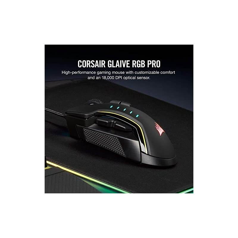 Glaive PRO - RGB Gaming Mouse - Comfortable & Ergonomic - Interchangeable Grips - 18,000 DPI Optical Sensor - Black
