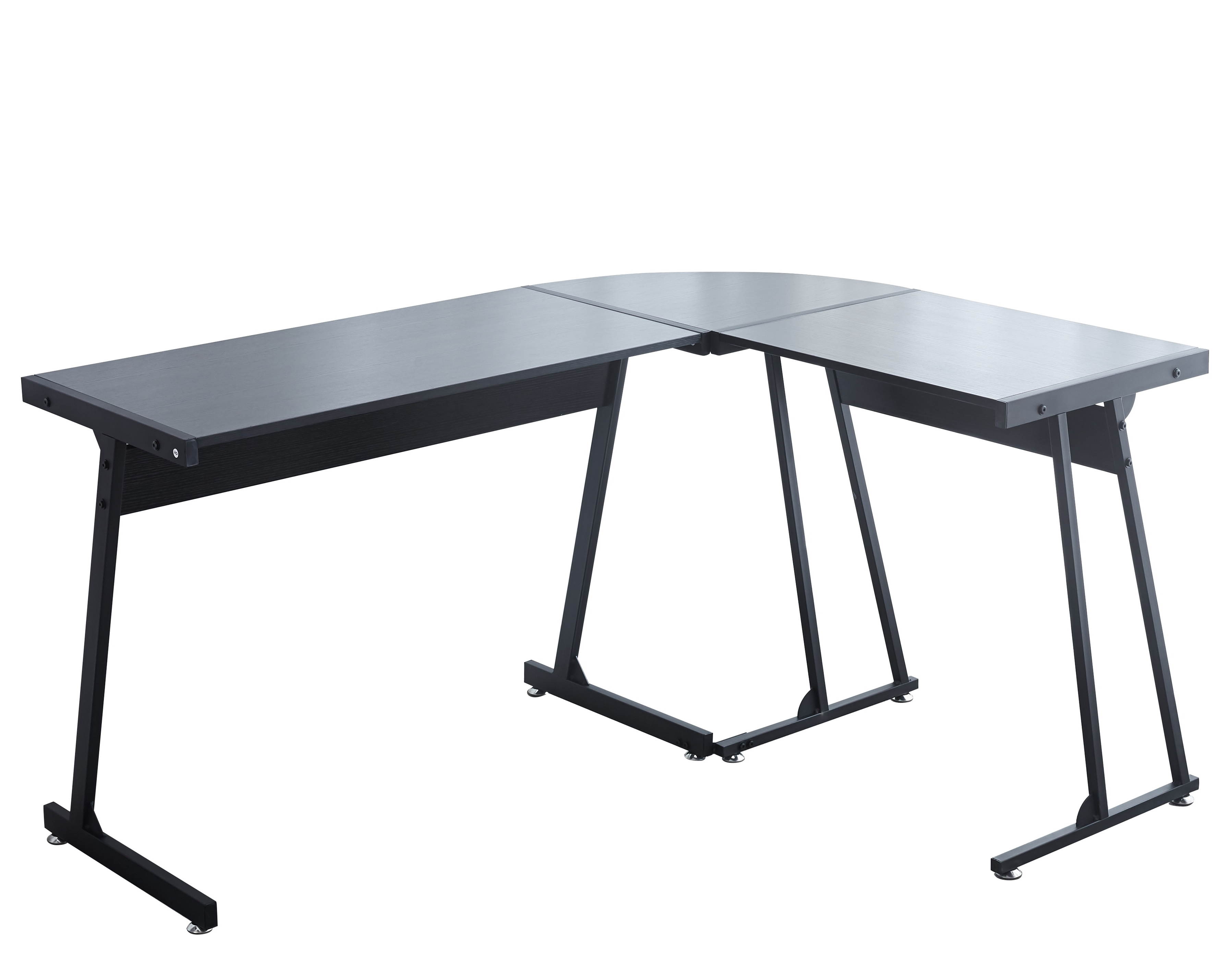 L-Shaped Computer Desk - 57.9" Home Office Corner Desk with Adjustable Keyboard Tray - Durable Black Surface Study Table for PC Laptop Gaming and Writing - with Sturdy Adjustable Steel Legs