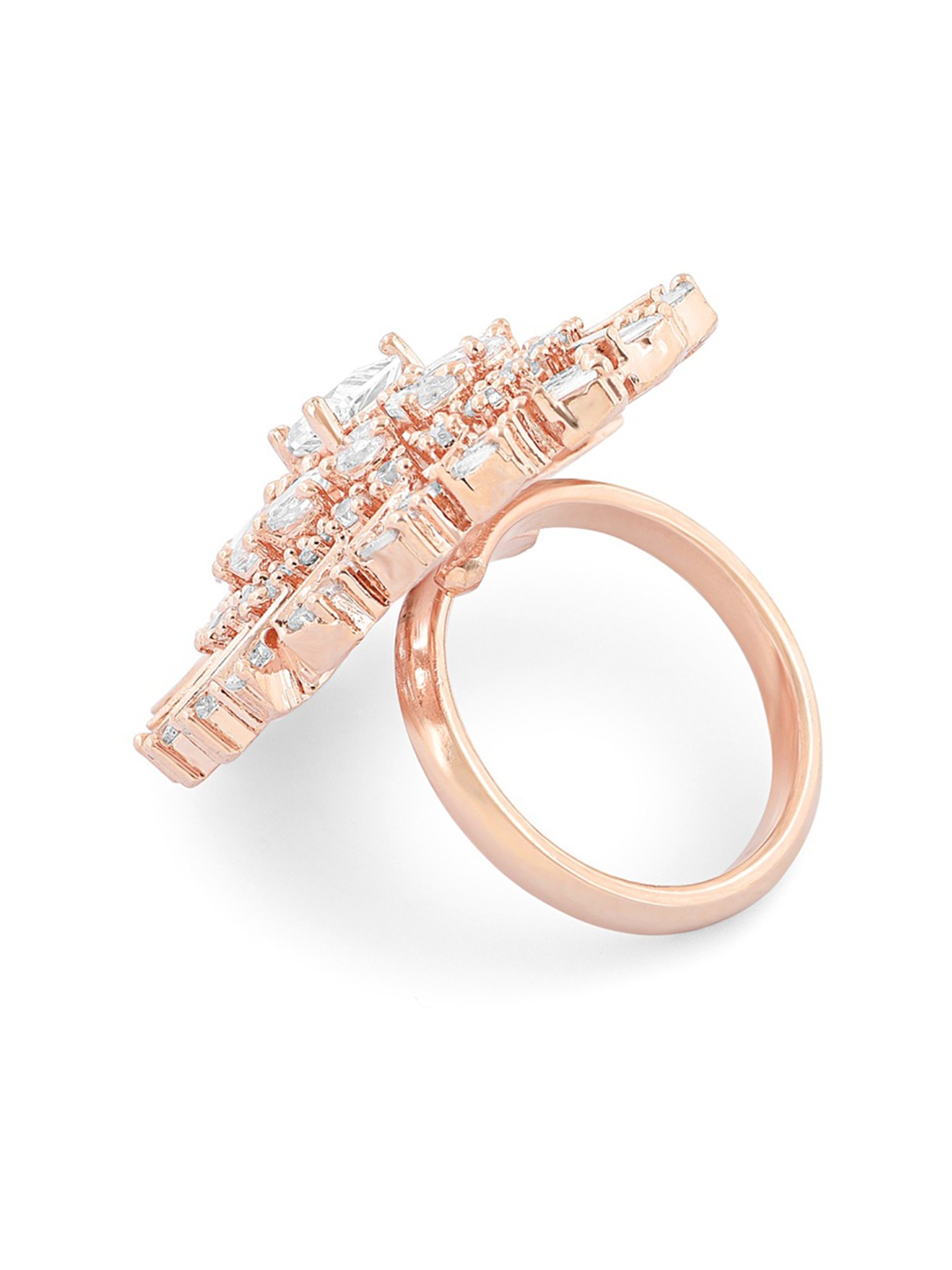 Zaveri Pearls Rose Gold Dazzling Cubic Zirconia Party Bling Statement Brass Ring-ZPFK15425