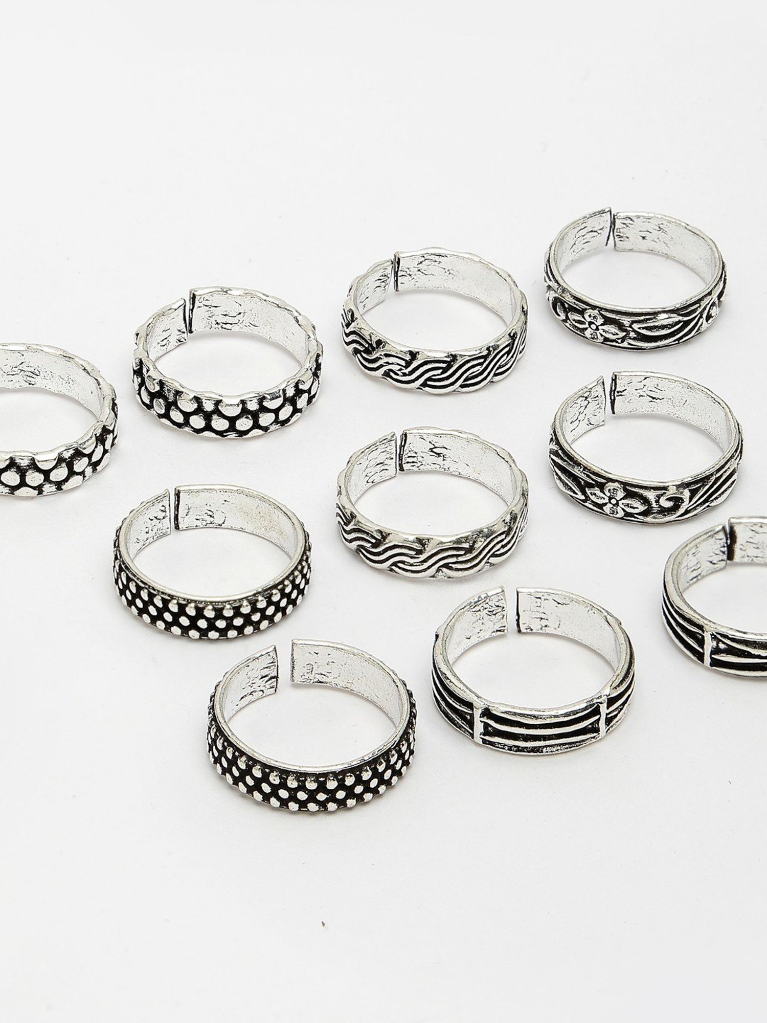 NVR Women's German Silver Toe Rings - Set of 5