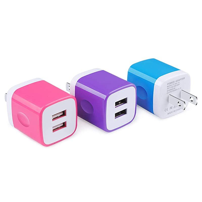 Wall ChargerCharging Block 3Pack 21A Dual Port Wall Charging Plug Head Travel Charger Cube Compatible for iPhone 11XsXRXs MaxX8 7 6 PlusSamsung GalaxyLGMotoGoogleAndroid Phone