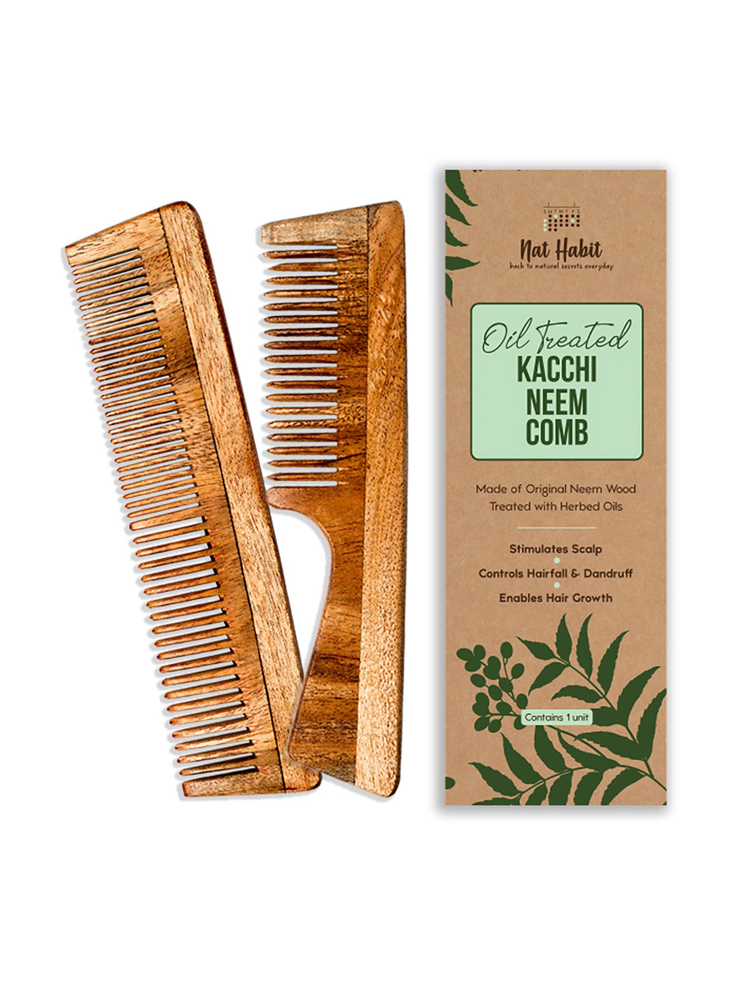 Nat Habit Fine & Dual Tooth Oil Treated Kacchi Neem Comb Combo