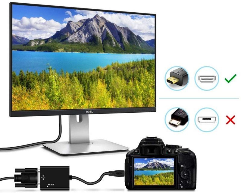 Micro HDMI to VGA Converter 1080P Gold Plated (Male to Female) with 3.5mm Audio Jack Compatible with Laptop TabletsUltrabooks Cameras and Camcorders