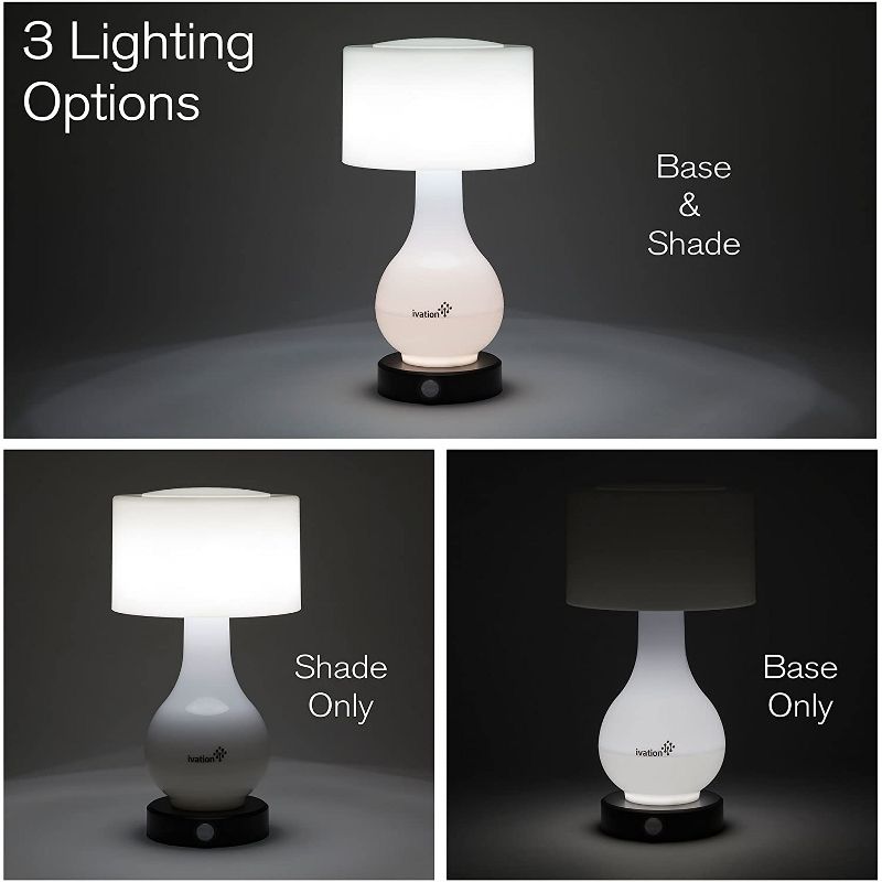 Ivation 6-LED Motion Sensing Small Table Lamp, Multi Zone Light: Body Only, Shade Only, or Both Body & Shade, Continuously White Light