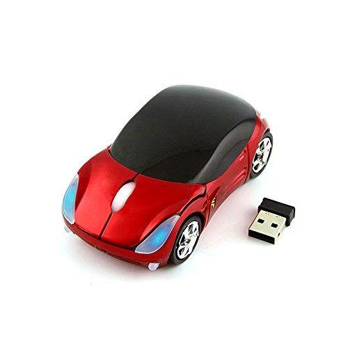 CHUYI Cool Sport Car Shaped Mouse 2.4GHz Wireless Car Mouse Ultra Small Optical Gaming Mouse Mini Office Mice for PC Computer Laptop Gift for Kids or Girls (Red)