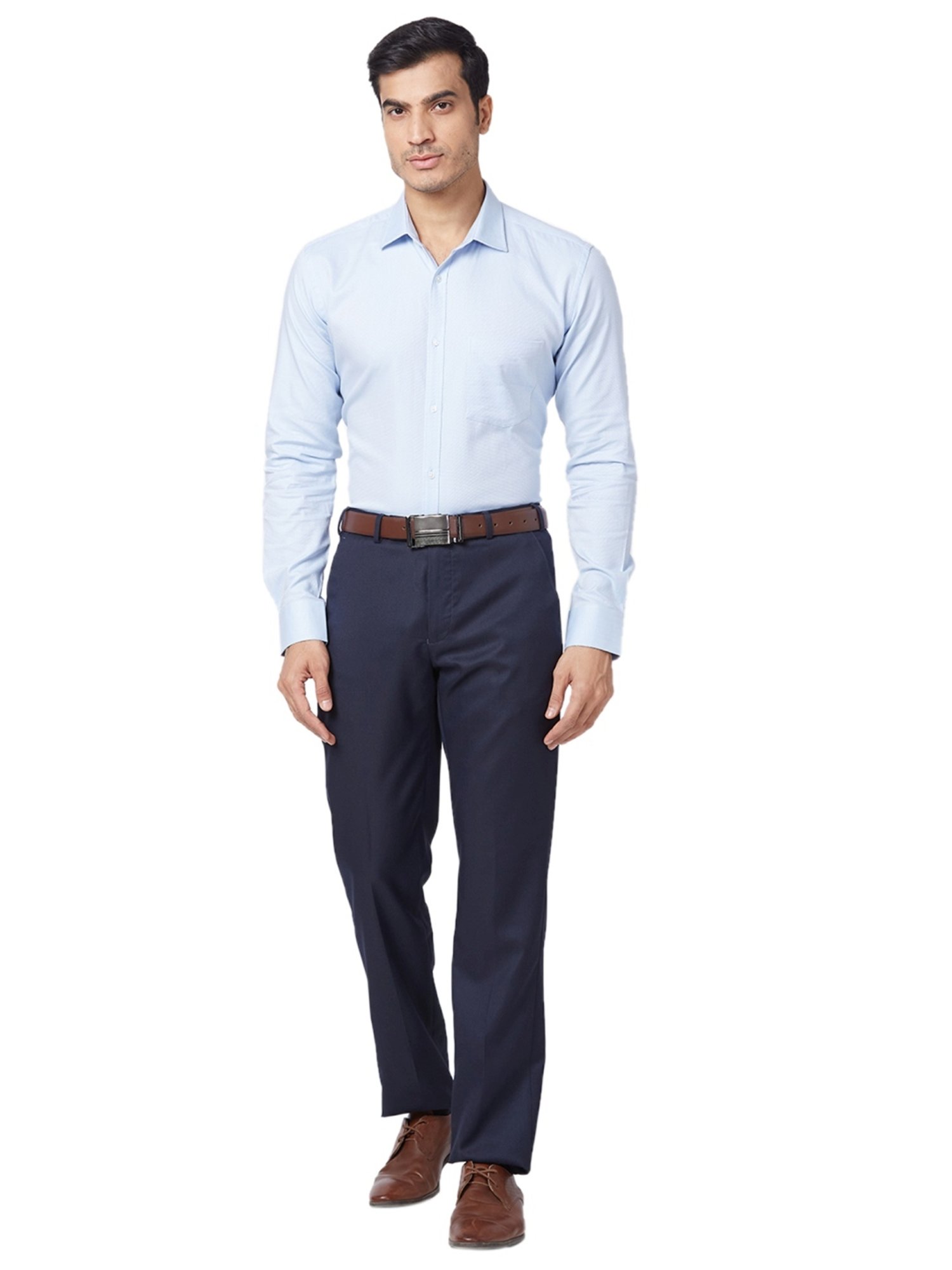 Park Avenue Blue Classic Fit Texture Trousers