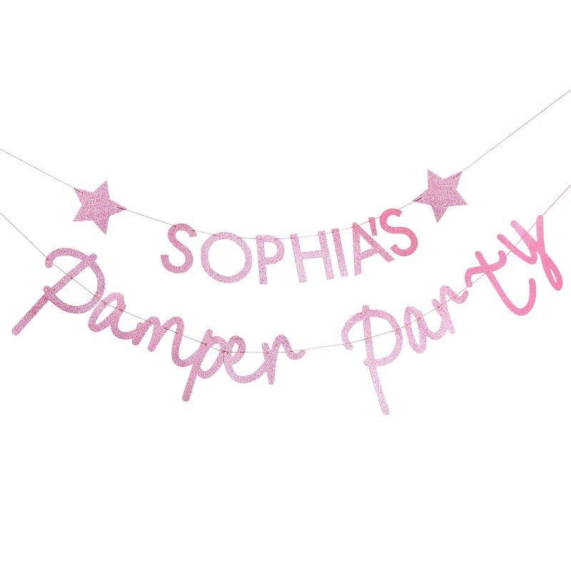 Customizable Glitter Pamper Party Banner Pink