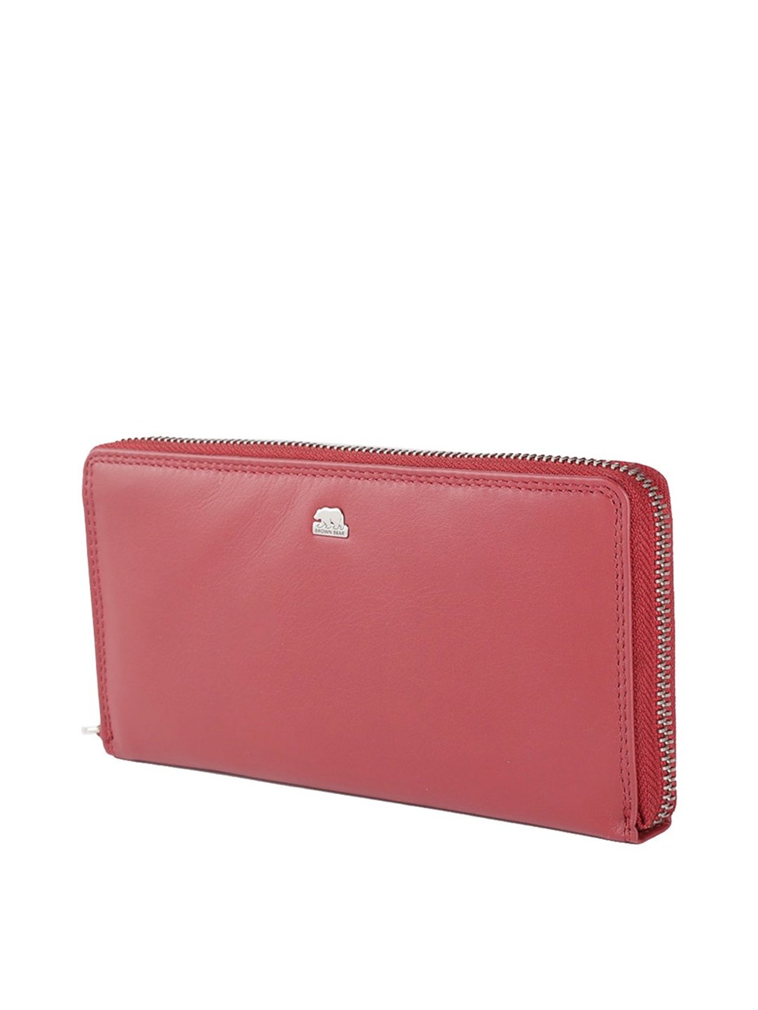 Brown Bear Red Casual Leather Rfid Zip Around Wallet for Women