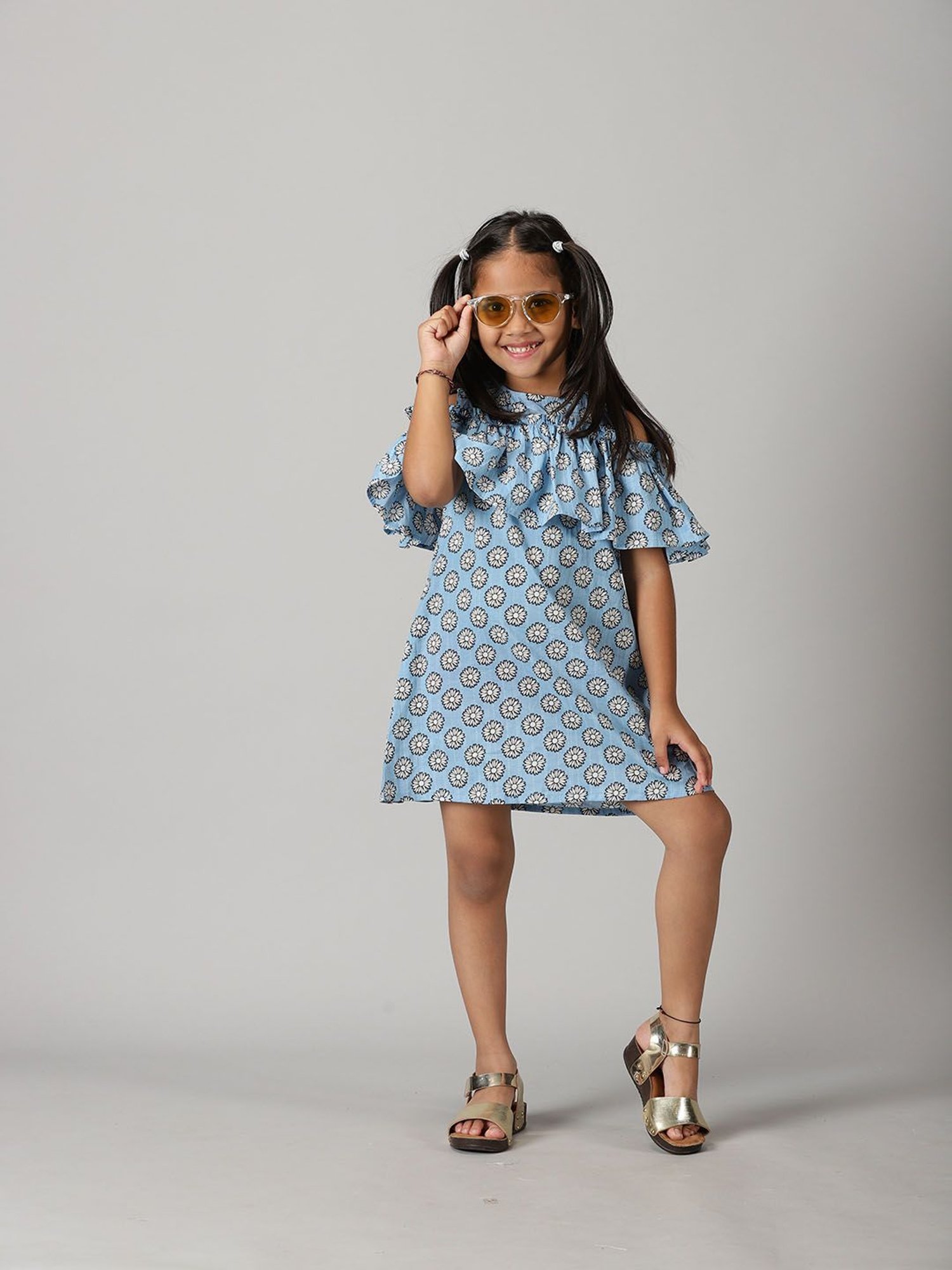 Kiddopanti Kids Light Blue Floral Print Dress