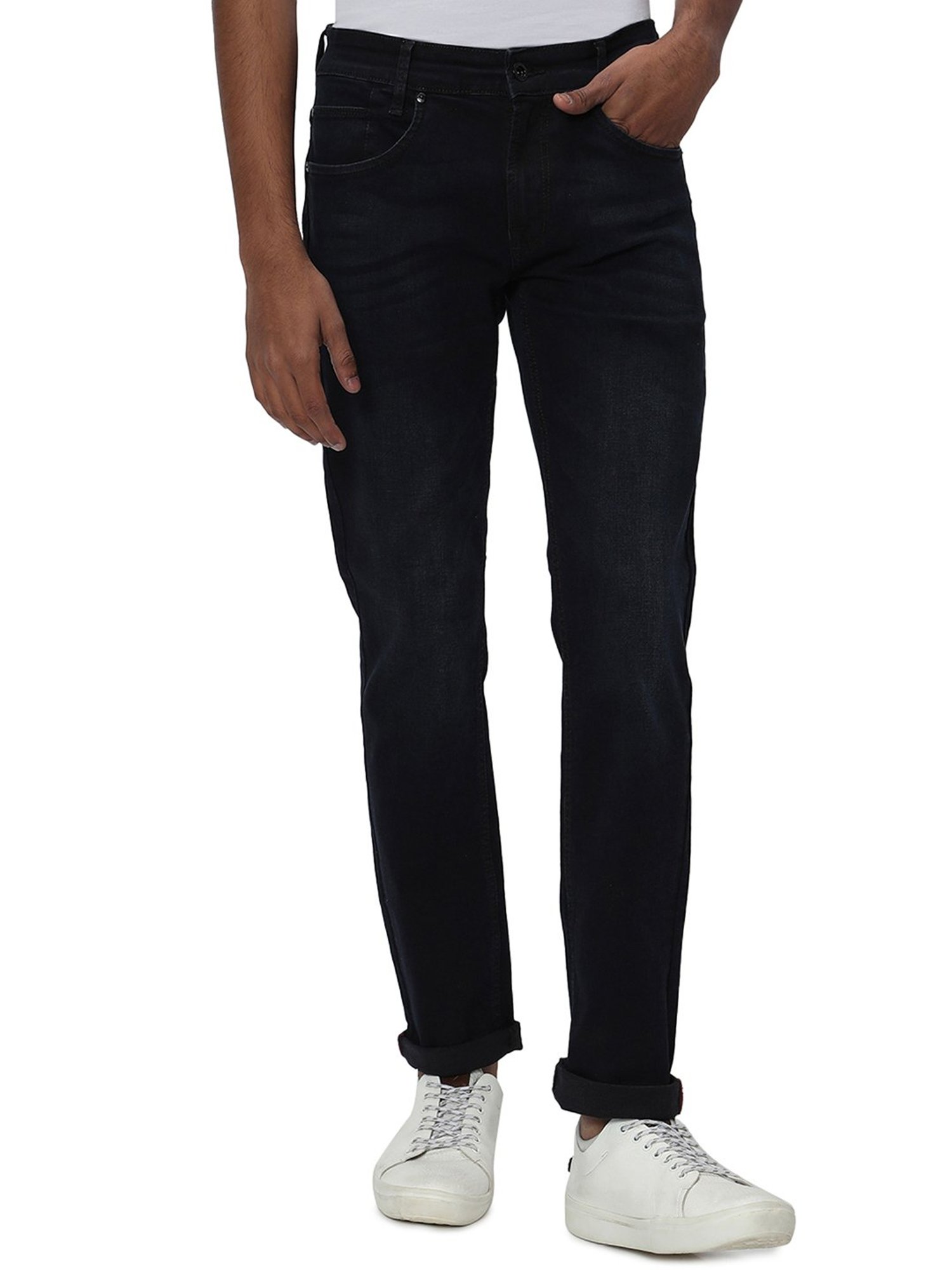 Mufti Dark Blue Straight Fit Lightly Washed Jeans