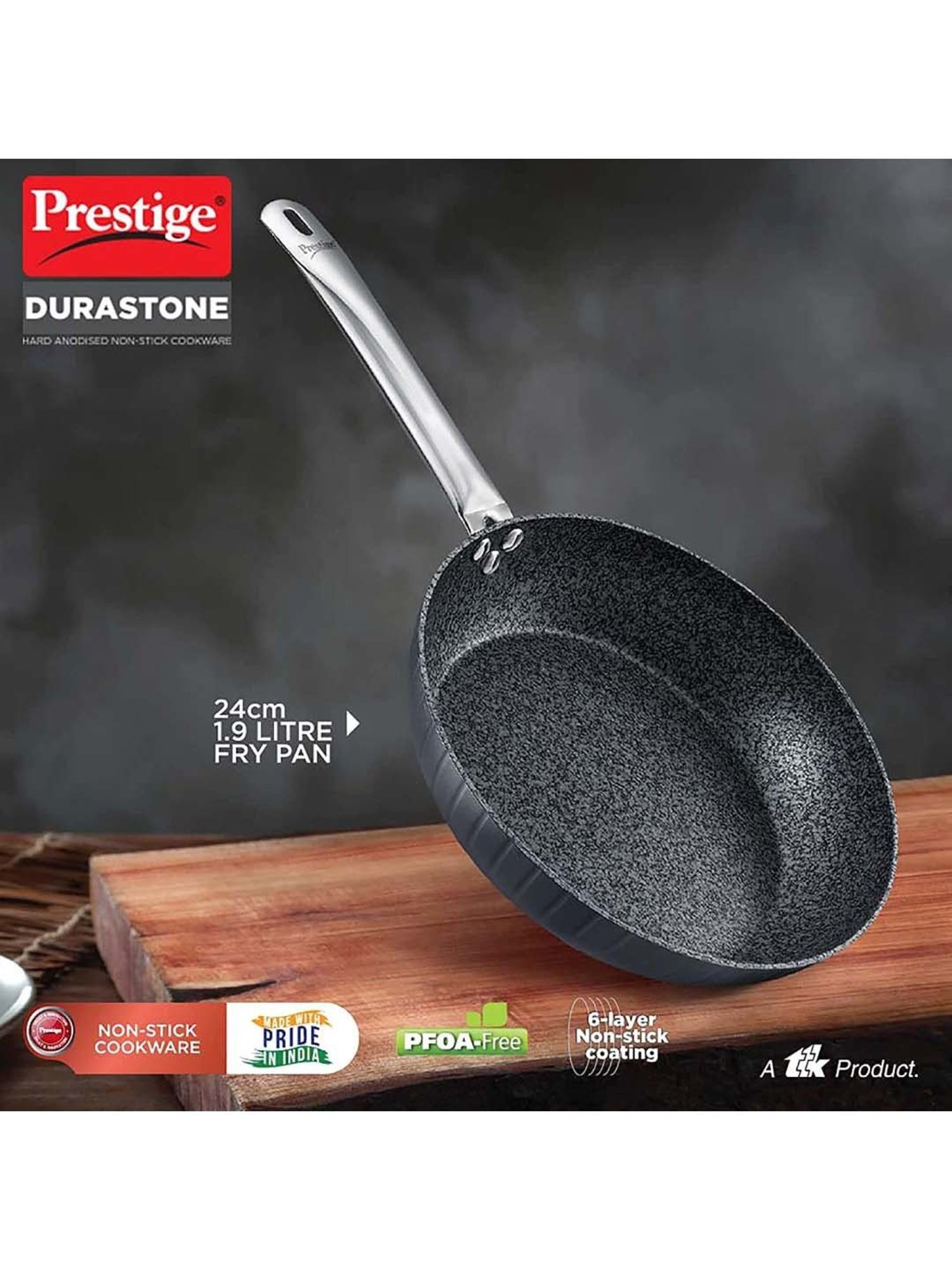 Prestige Black Hard Anodised 24 cm Non-Stick 6-Layer Fry Pan (1.9 L)