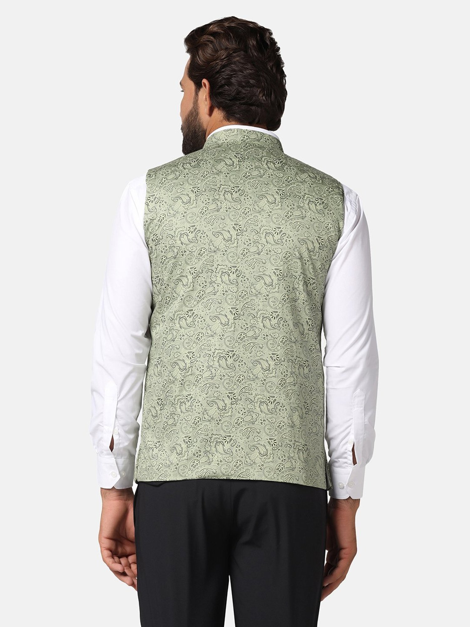 TAHVO Green Slim Fit Printed Nehru Jacket
