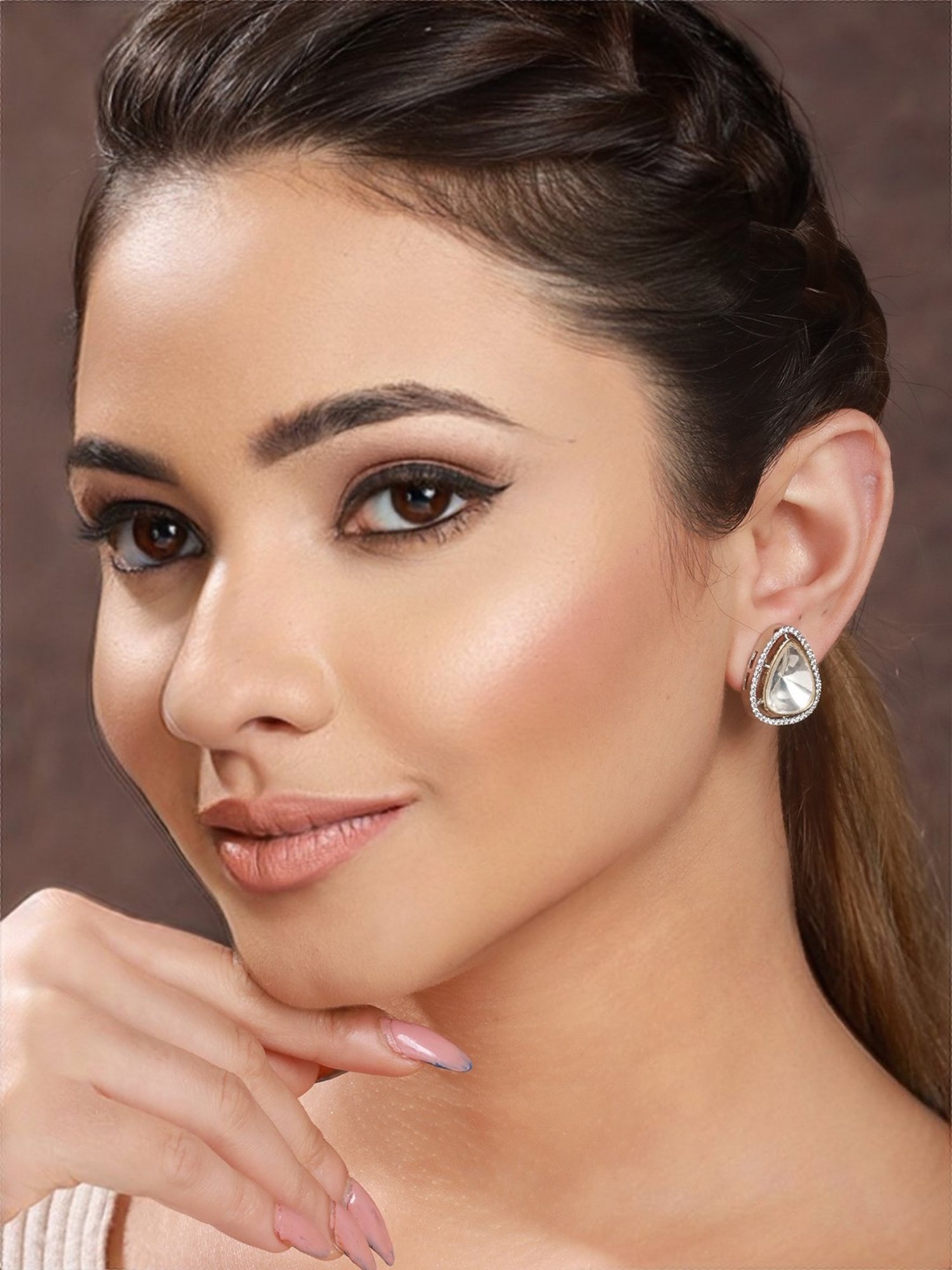 Saraf RS Jewellery Silver Kundan &CZ Studded Studds Earrings