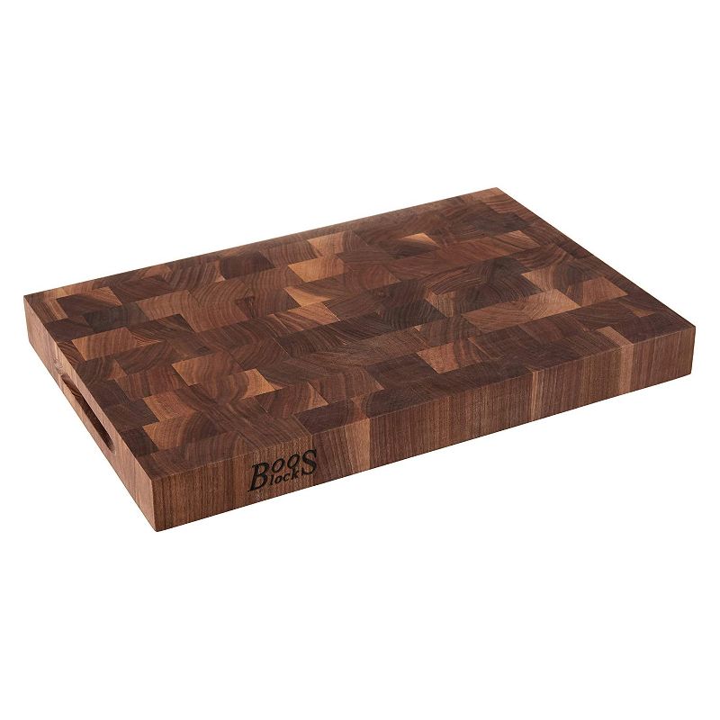 John Boos Walnut Wood Edge Grain Reversible Kitchen Countertop Butcher 18 x 12 Inches Cutting Board and 3 Piece Maintenance Oil Set
