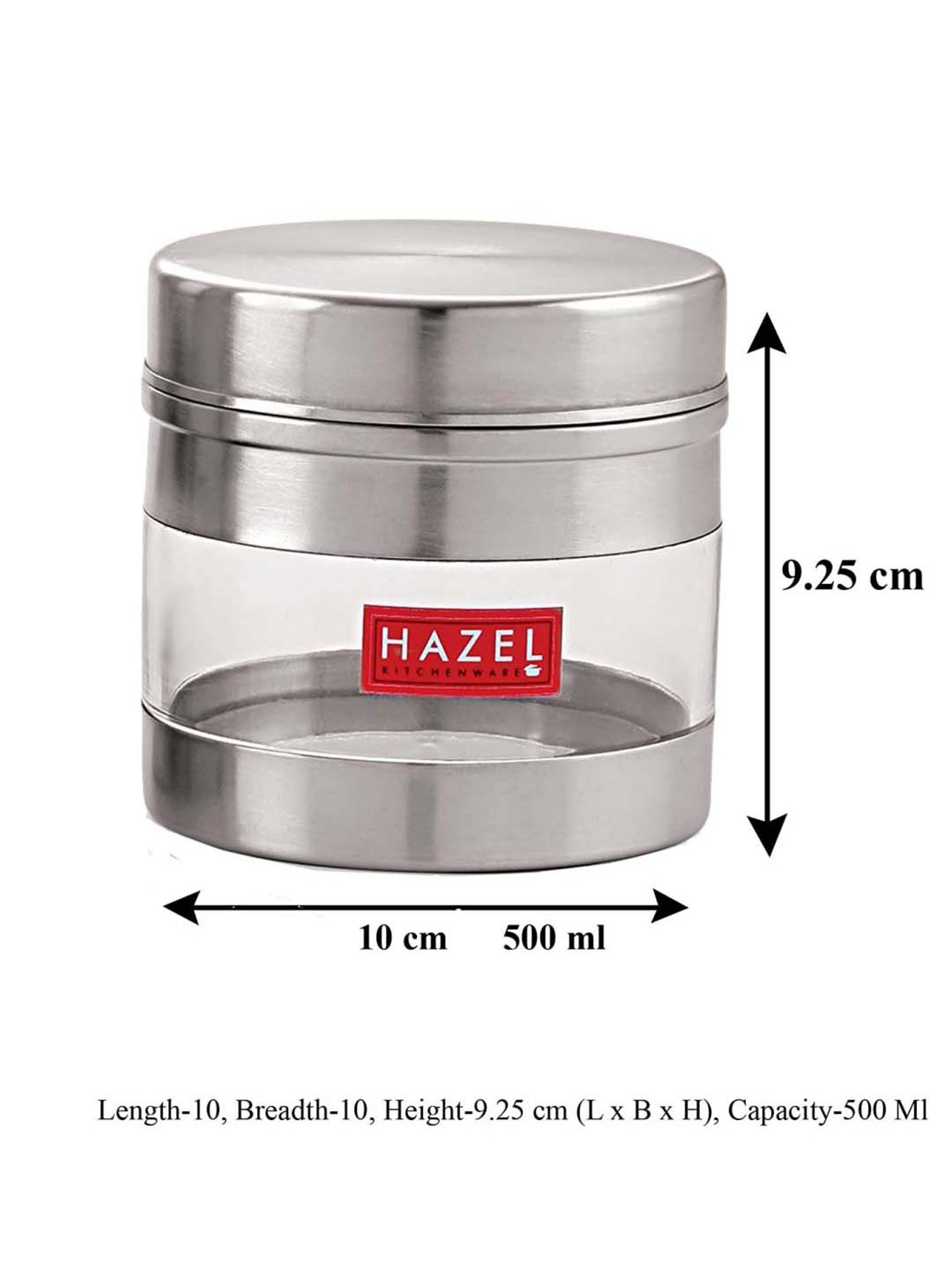 HAZEL Silver Stainless Steel Storage Container (500 ml) - Set of 1